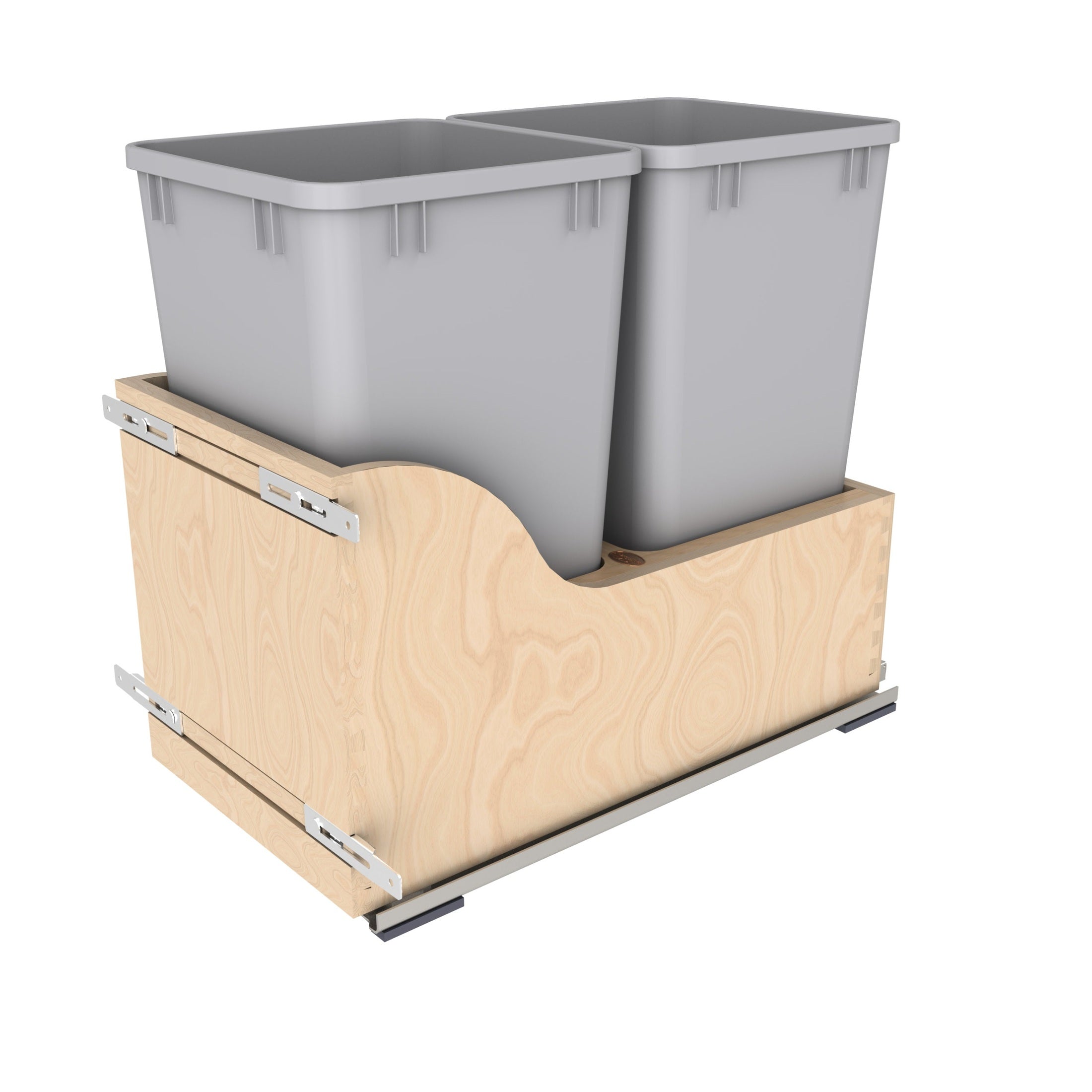 Double Metallic Silver 27 Qt. Maple Pullout Waste Container w/ Soft-Close and (1) Lid for 15" Base Cabinets