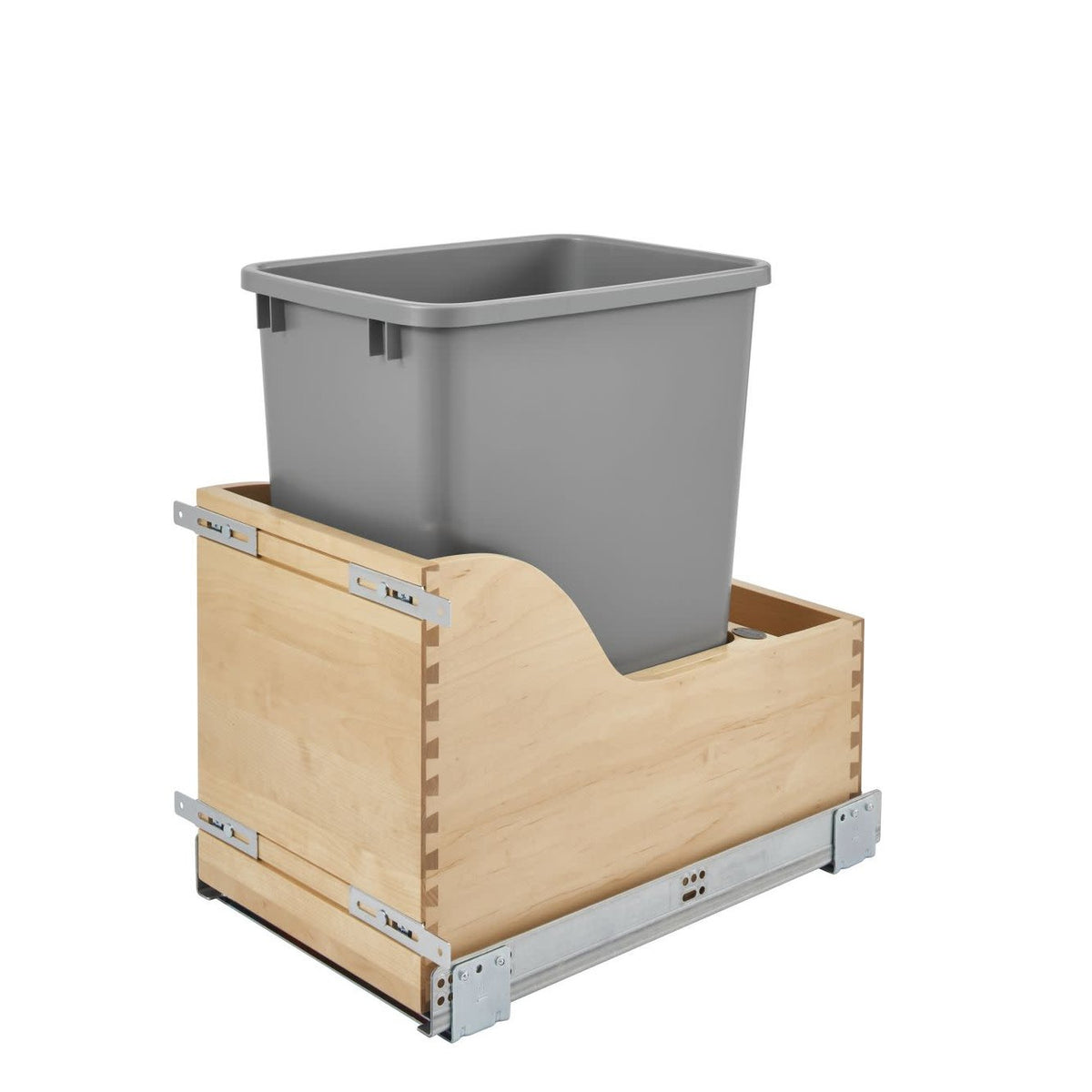 Single Metallic Silver 35 Qt. Maple Pullout Waste Container w/ Soft-Close for 15" Vanity Base Cabinets