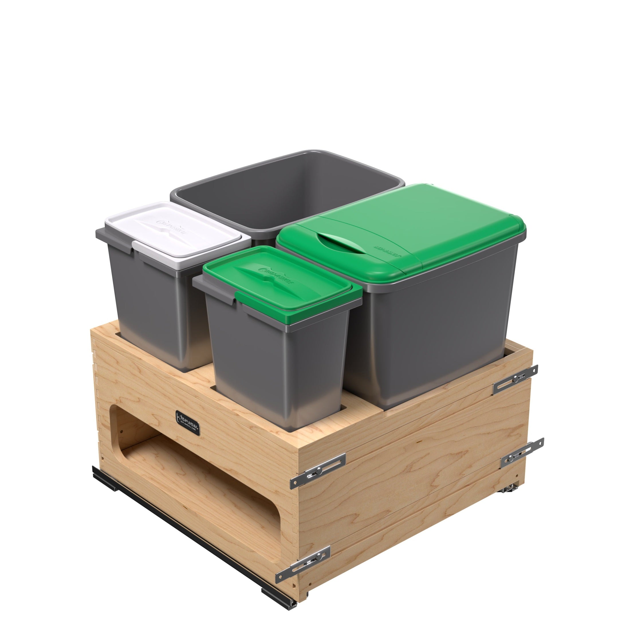 Wood Bottom Mount Pullout Waste Container with Storage w/ Soft-Close