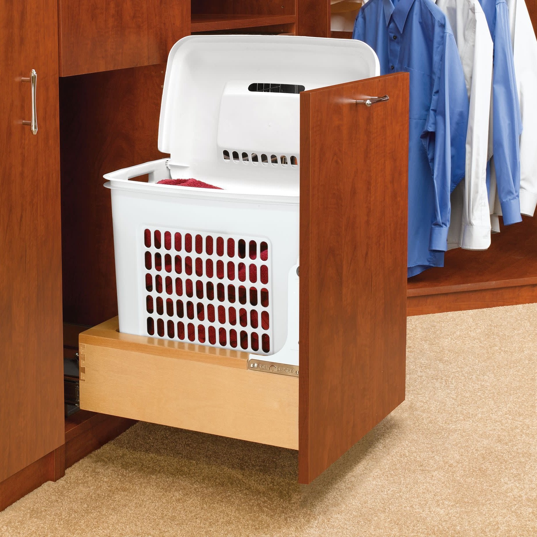 Natural Maple Bottom Mount Hamper w/ Rev-A-Motion Soft-Close for 18"