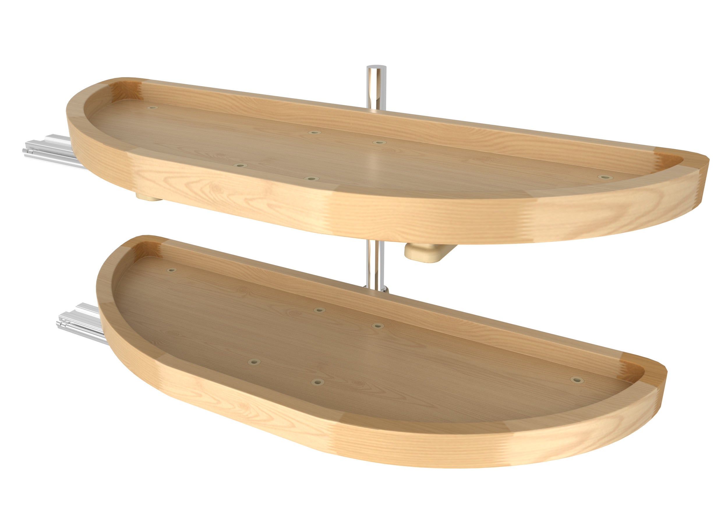 32" Maple Two-Tier Half-Moon Optimizer w/ Pivot and Slide Hardware for 12" Blind Corner Cabinet Openings