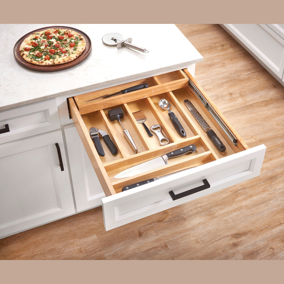 REV-A-SHELF 4WTCD-24H-1 Maple Two-Tier Cutlery Replacement Drawer System for 24" Base Cabinets (No Slides)