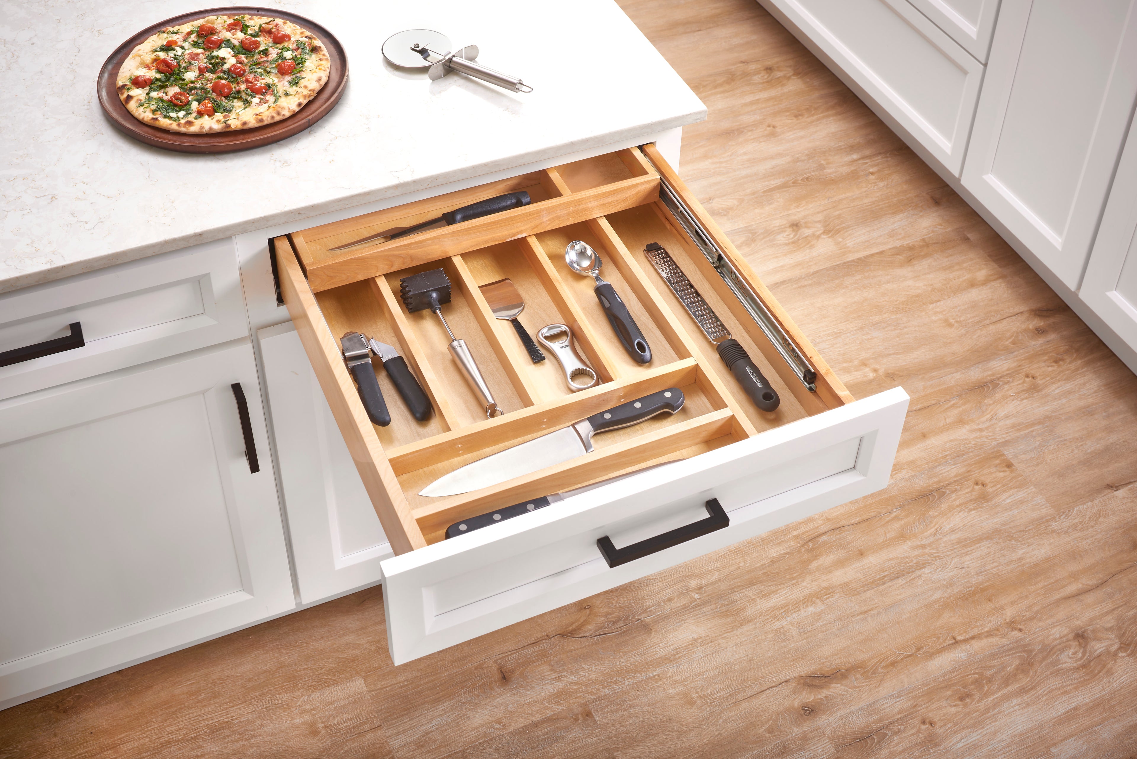 REV-A-SHELF 4WTCD-24H-1 Maple Two-Tier Cutlery Replacement Drawer System for 24" Base Cabinets (No Slides)