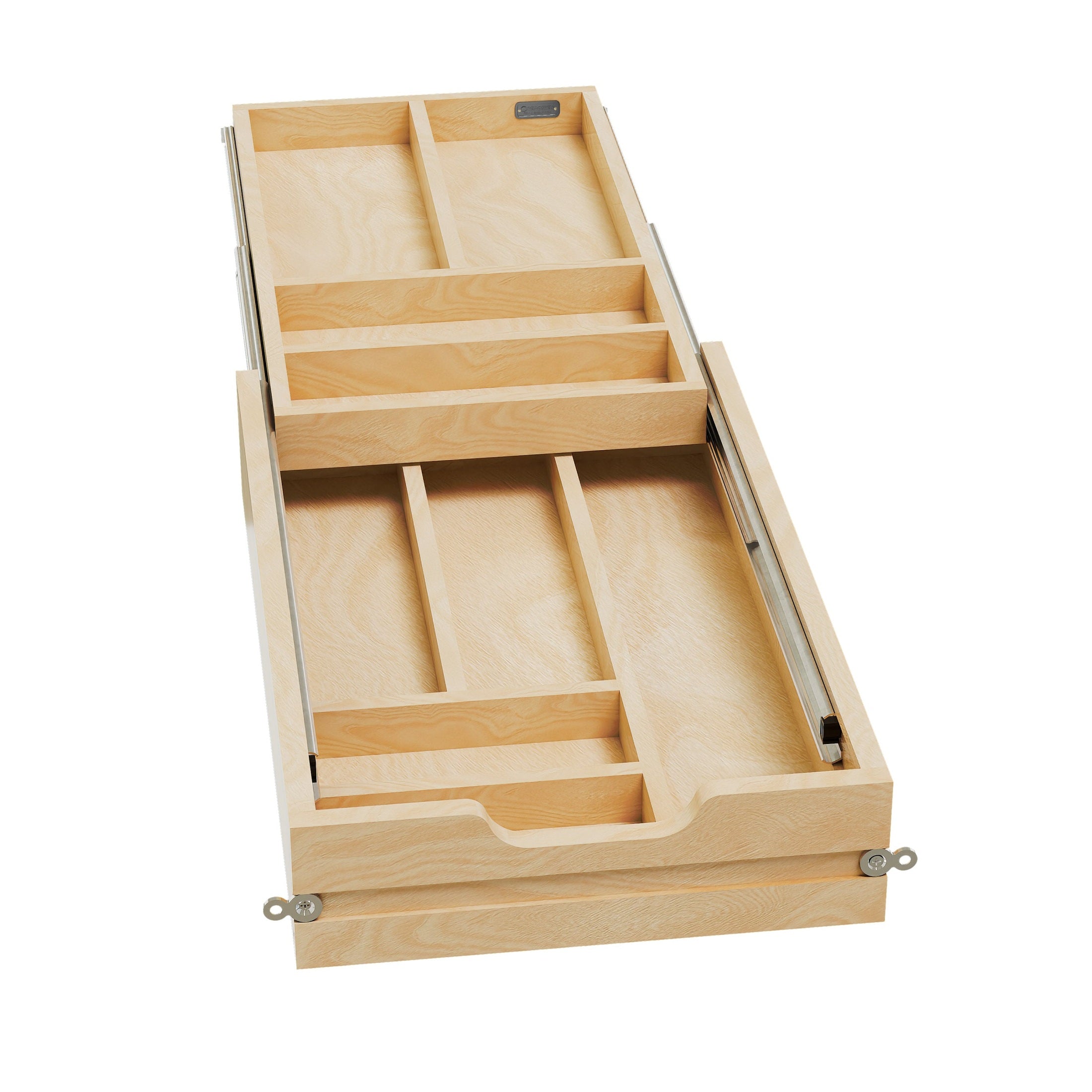 REV-A-SHELF 4WTCD-343HFL-1 Maple Two-Tier Cutlery Replacement Drawer System for 15" Frameless Base Cabinets (No Slides)