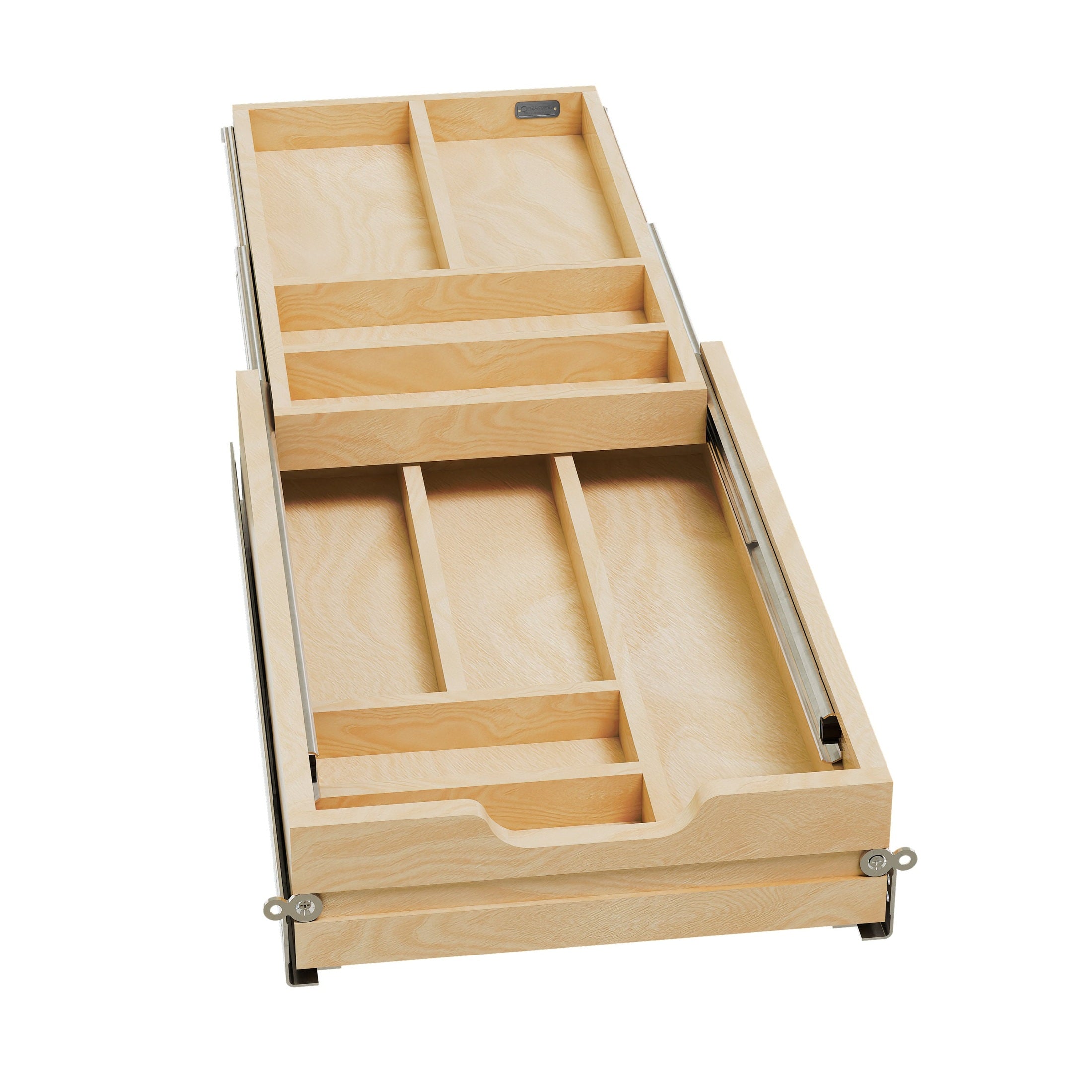 REV-A-SHELF 4WTCD-343HFLSC-1 Maple Two-Tier Cutlery Replacement Drawer System w/ BLUM Soft-Close for 15" Frameless Base Cabinets