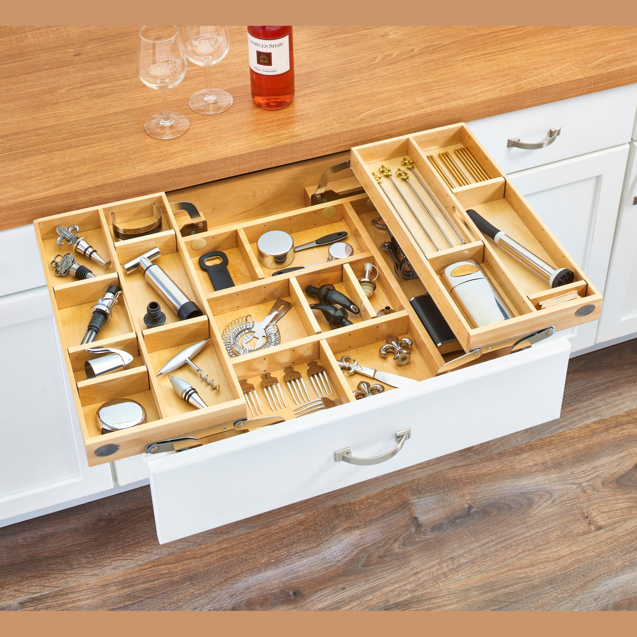 REV-A-SHELF 4WTMD-24HSC-1 Natural Maple Tiered MAXX Drawer w/ BLUMOTION Soft-Close for 24" Face Frame BCD