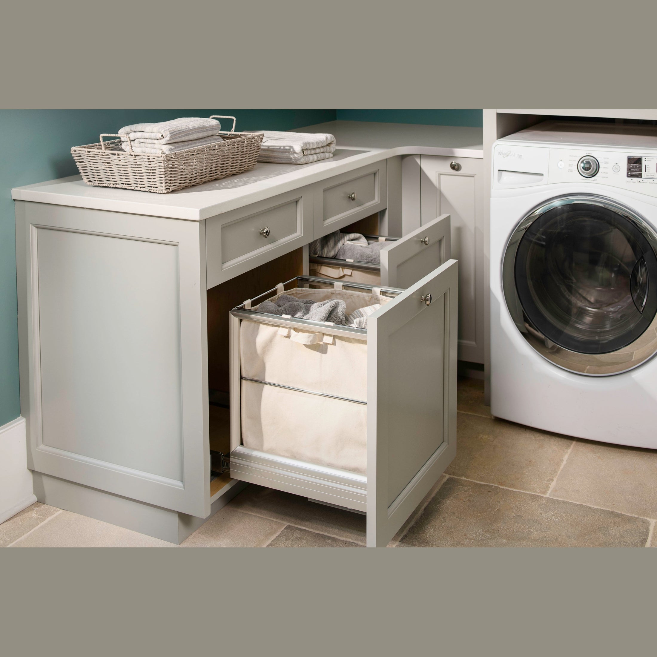 Silver Single Wire Hamper with Rev-A-Motion and Canvas Bag