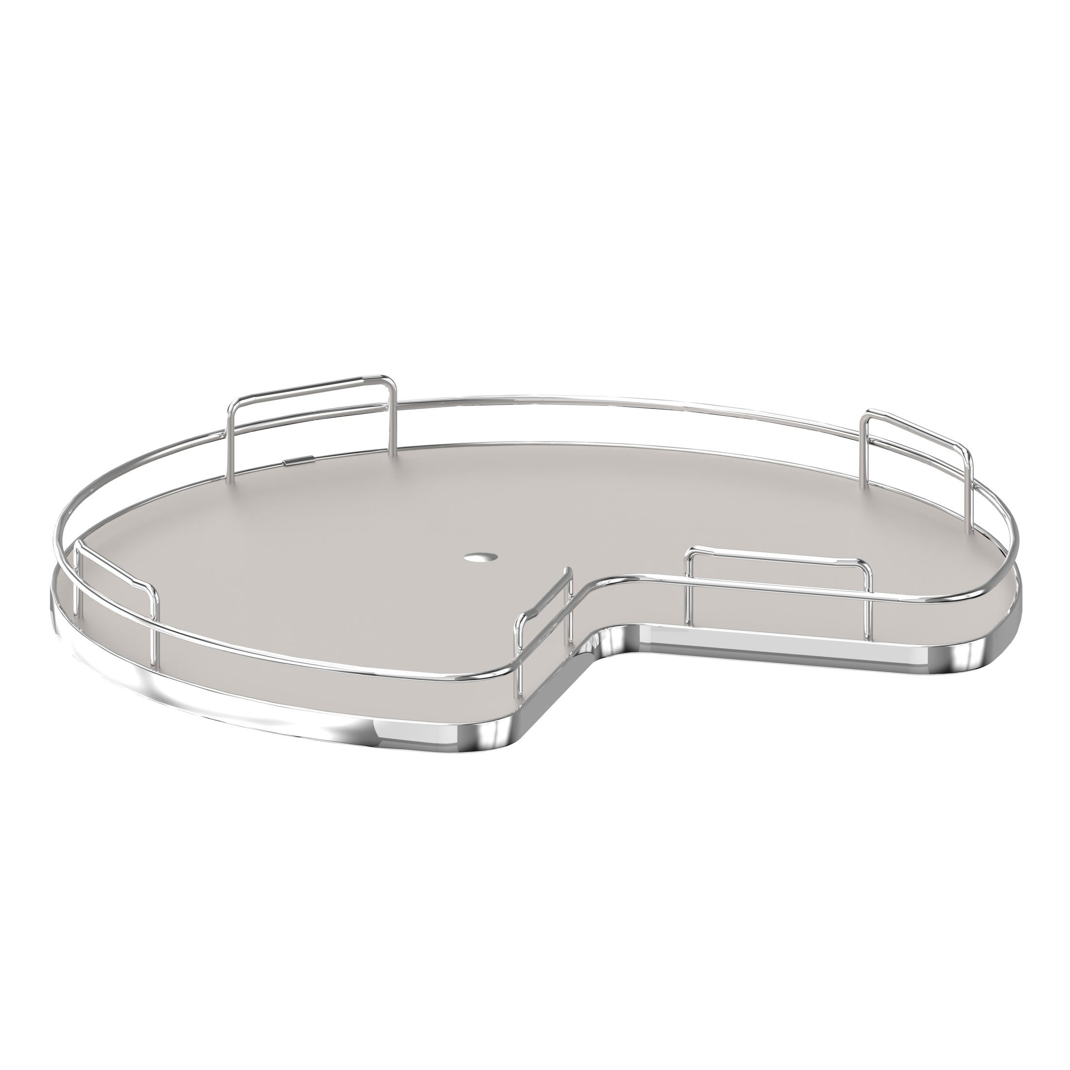 28" Gray Solid Bottom Kidney-Shaped Lazy Susan for Corner Base Cabinet w/ Swivel Bearing