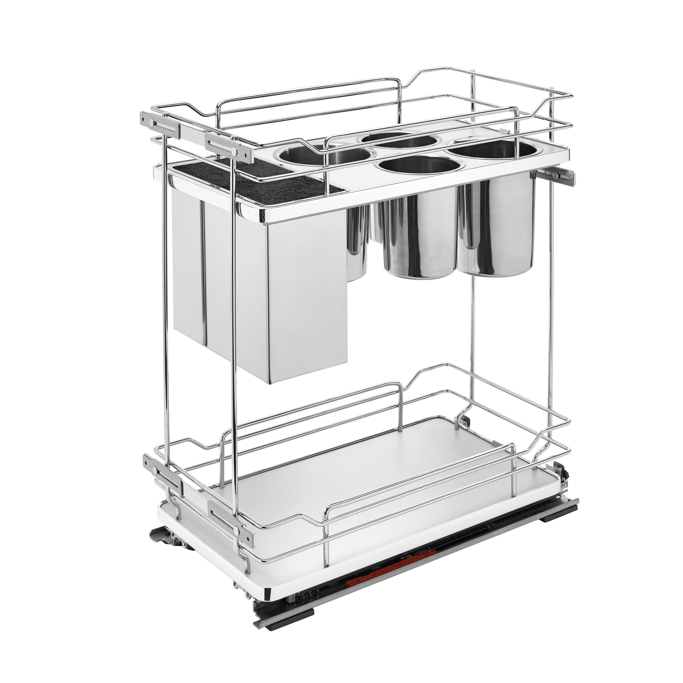 Gray Solid Bottom Chrome Wire Two-Tier Knife Block Pullout Organizer w/ BLUM Soft-Close for 15" Base Cabinets