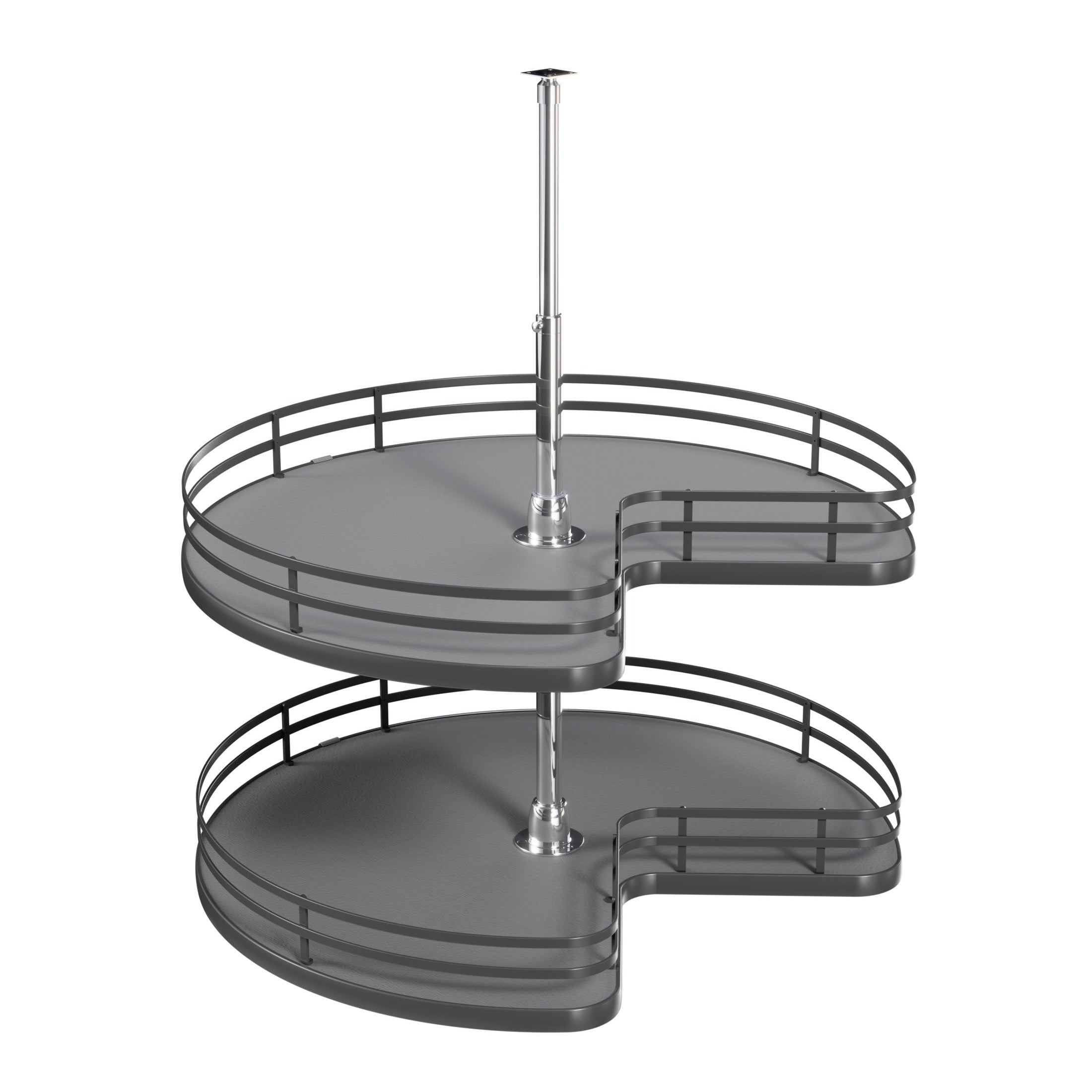 28" Orion Gray Solid Bottom 2-Shelf Kidney-Shaped Lazy Susan for Corner Base Cabinet