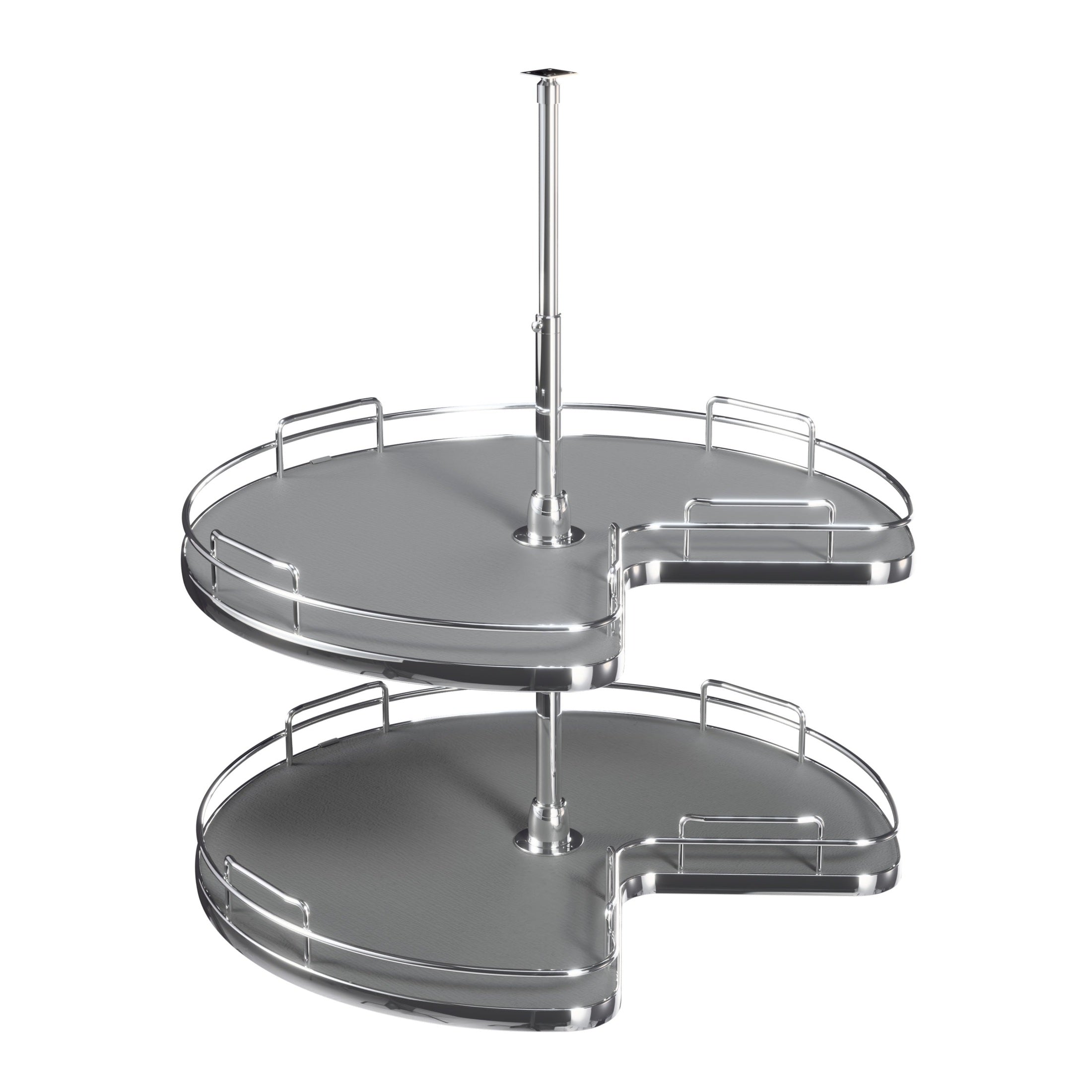 28" Gray Solid Bottom 2-Shelf Kidney-Shaped Lazy Susan for Corner Base Cabinet