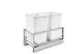 Aluminum Double White 27 Qt. Pullout Waste Container w/ Soft-Close for 15" Base Cabinets