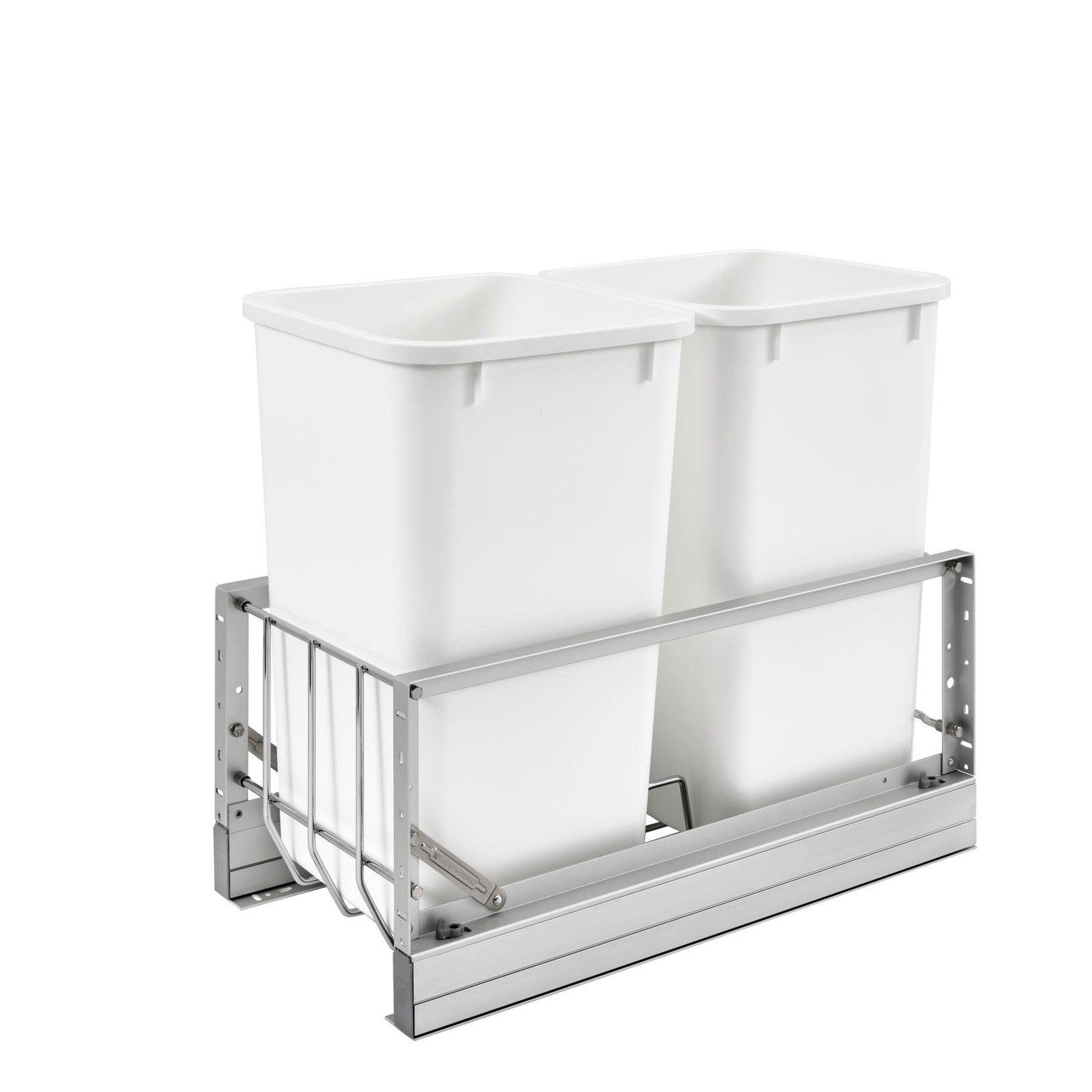 Aluminum Double White 27 Qt. Pullout Waste Container w/ Soft-Close for 15" Base Cabinets