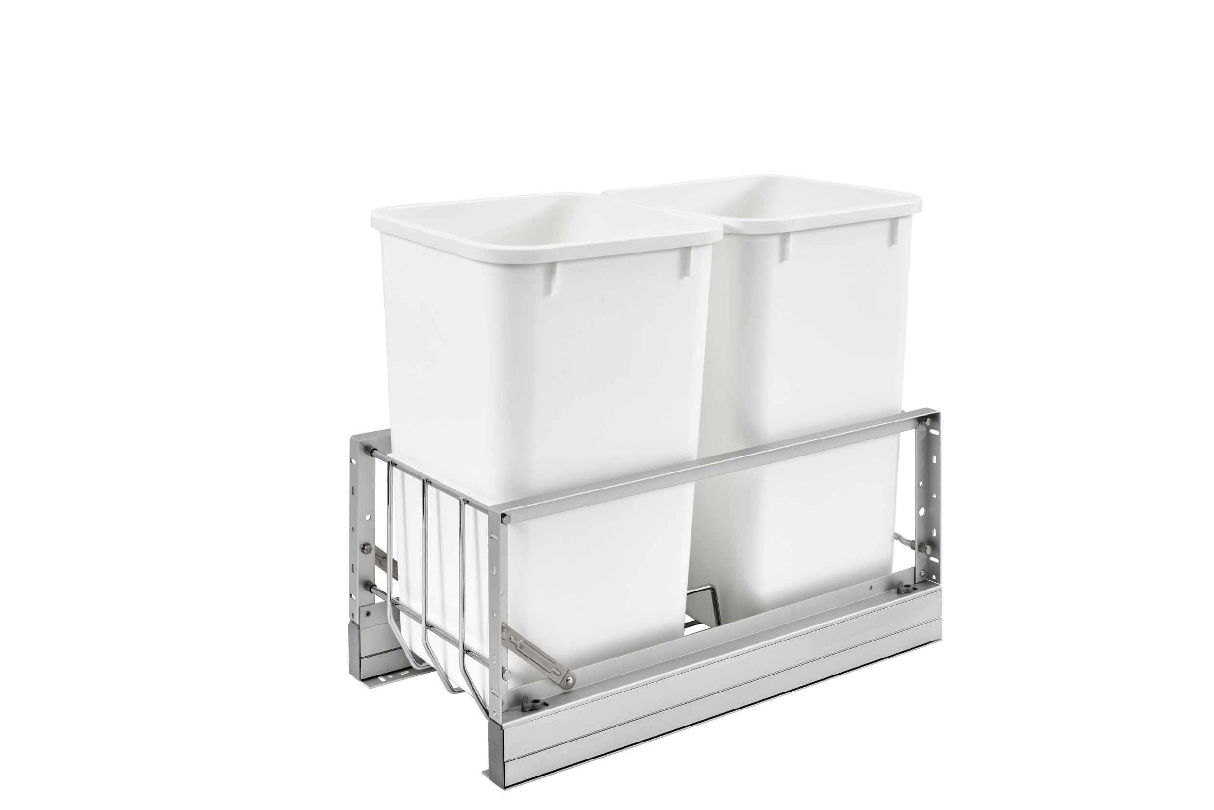 Aluminum Double White 27 Qt. Pullout Waste Container w/ Soft-Close for 15" Base Cabinets