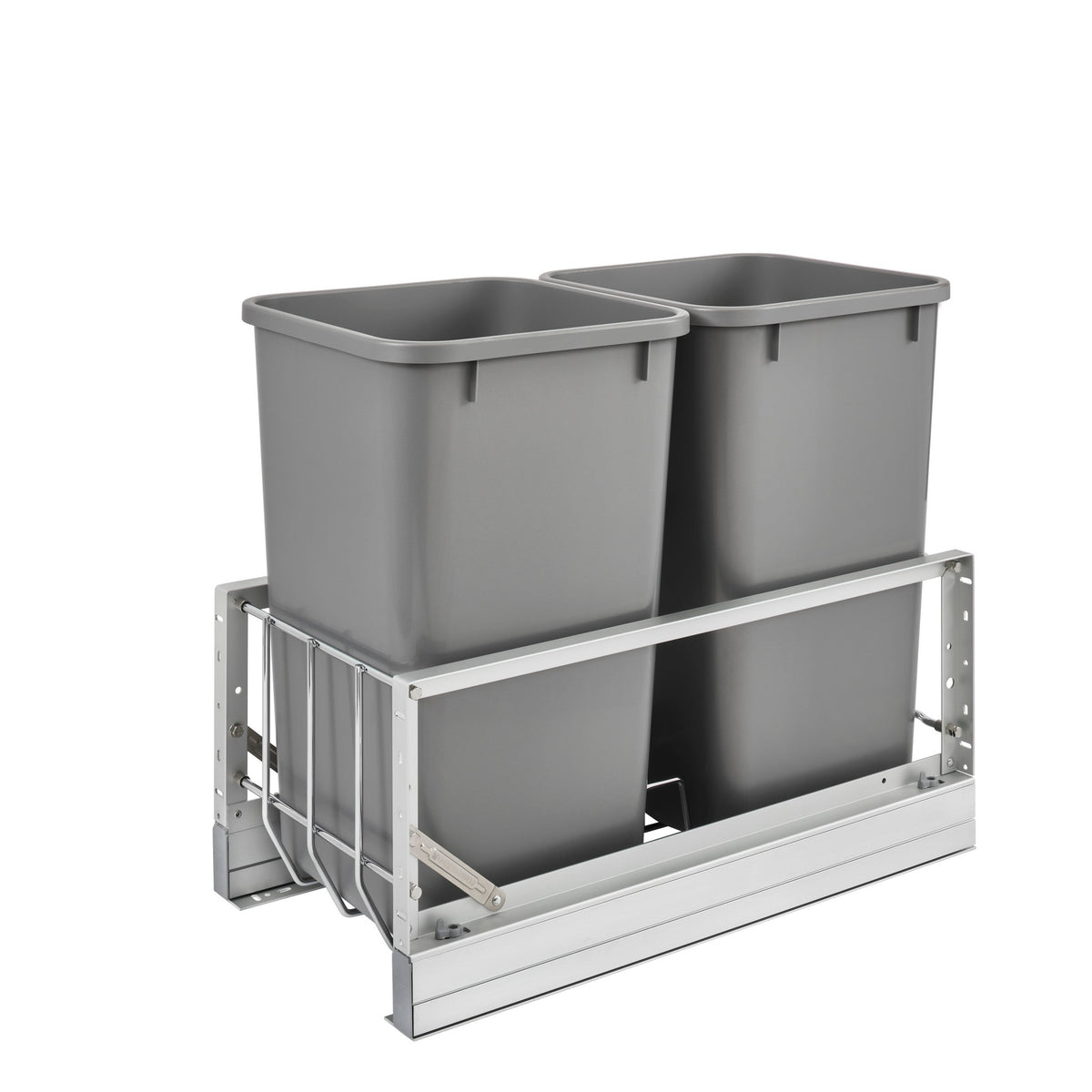 Aluminum Double Silver 27 Qt. Pullout Waste Container w/ Soft-Close for 15" Base Cabinets