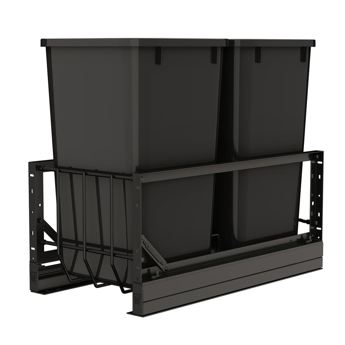 Aluminum Double Black 27 Qt. Pullout Waste Container w/ Soft-Close for 15" Base Cabinets