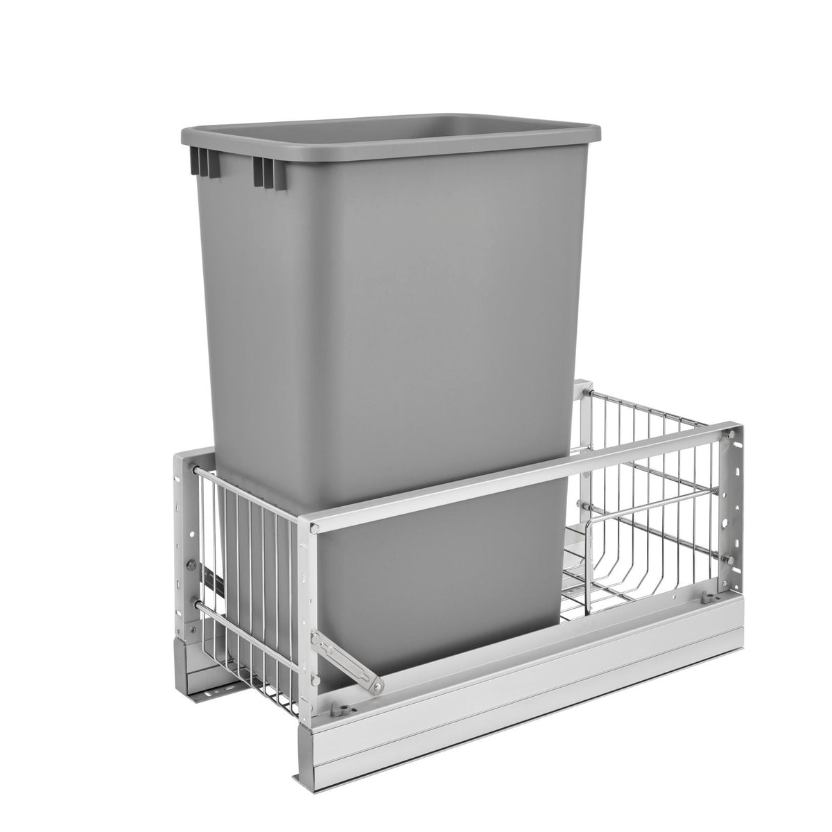 Aluminum Single Silver 50 Qt. Pullout Waste Container w/ Soft-Close for 15" Base Cabinets