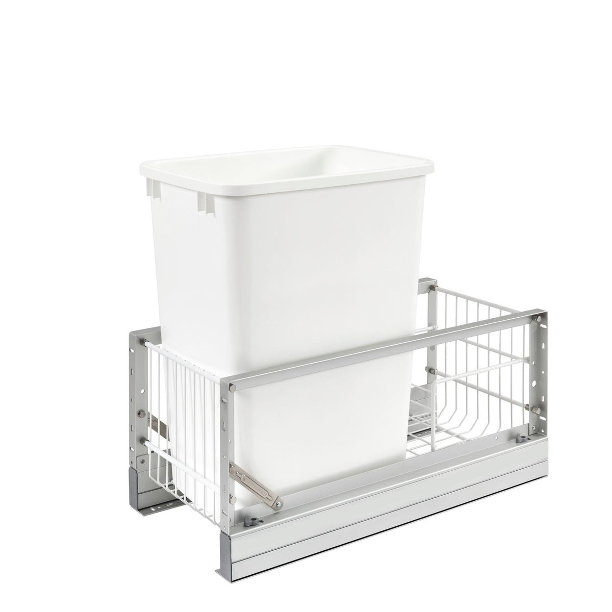 Aluminum Single White 35 Qt. Pullout Waste Container w/ Soft-Close for 15" Base Cabinets