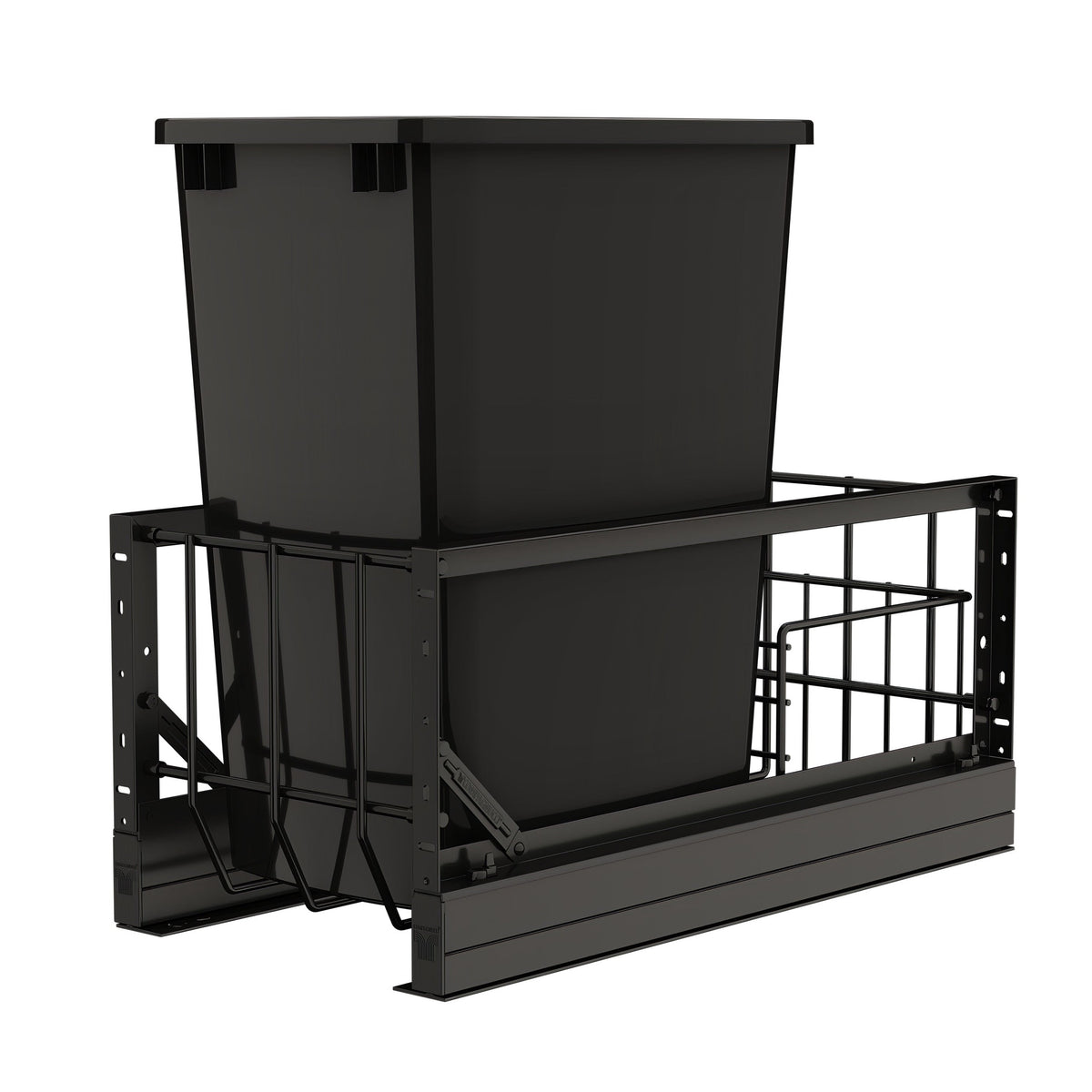 Aluminum Single Black 35 Qt. Pullout Waste Container w/ Soft-Close for 15" Base Cabinets