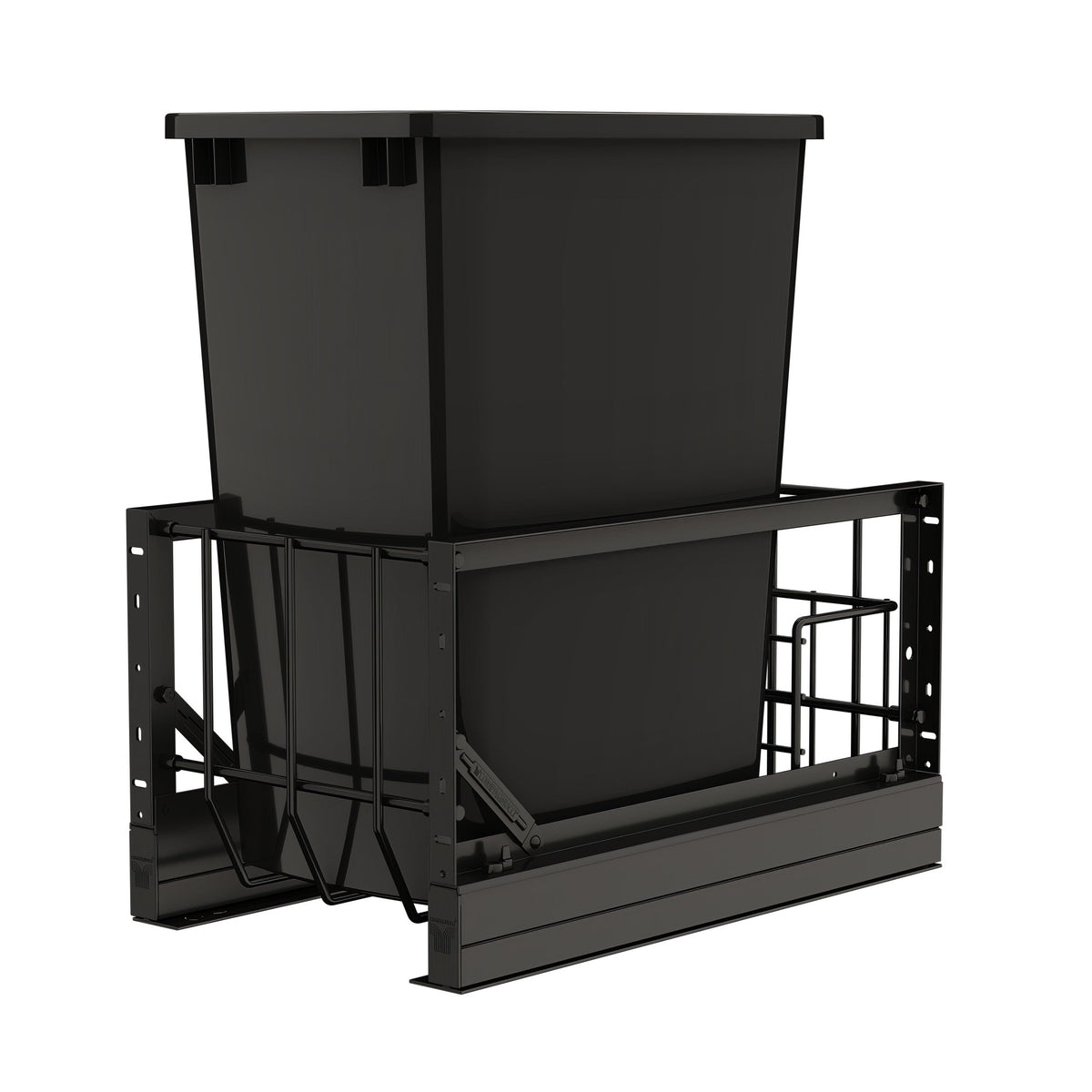 Aluminum Single Black 35 Qt. Pullout Waste Container w/ Soft-Close for 15" Reduced Depth Base Cabinets