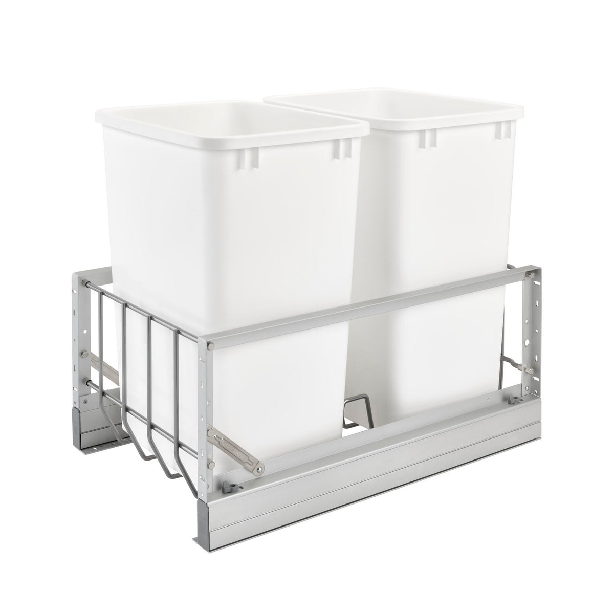 Aluminum Double White 35 Qt. Pullout Waste Container w/ Soft-Close for 18" Base Cabinets
