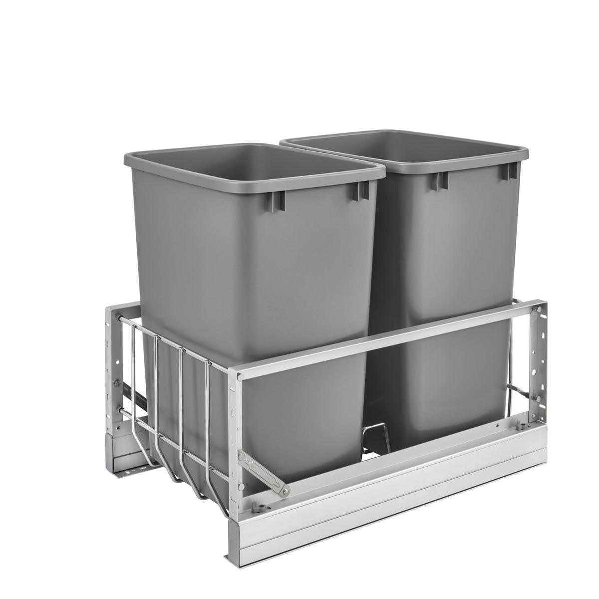 Aluminum Double Silver 35 Qt. Pullout Waste Container w/ Soft-Close for 18" Base Cabinets