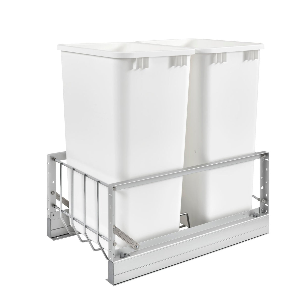 Aluminum Double White 50 Qt. Pullout Waste Container w/ Soft-Close for 21" Base Cabinets