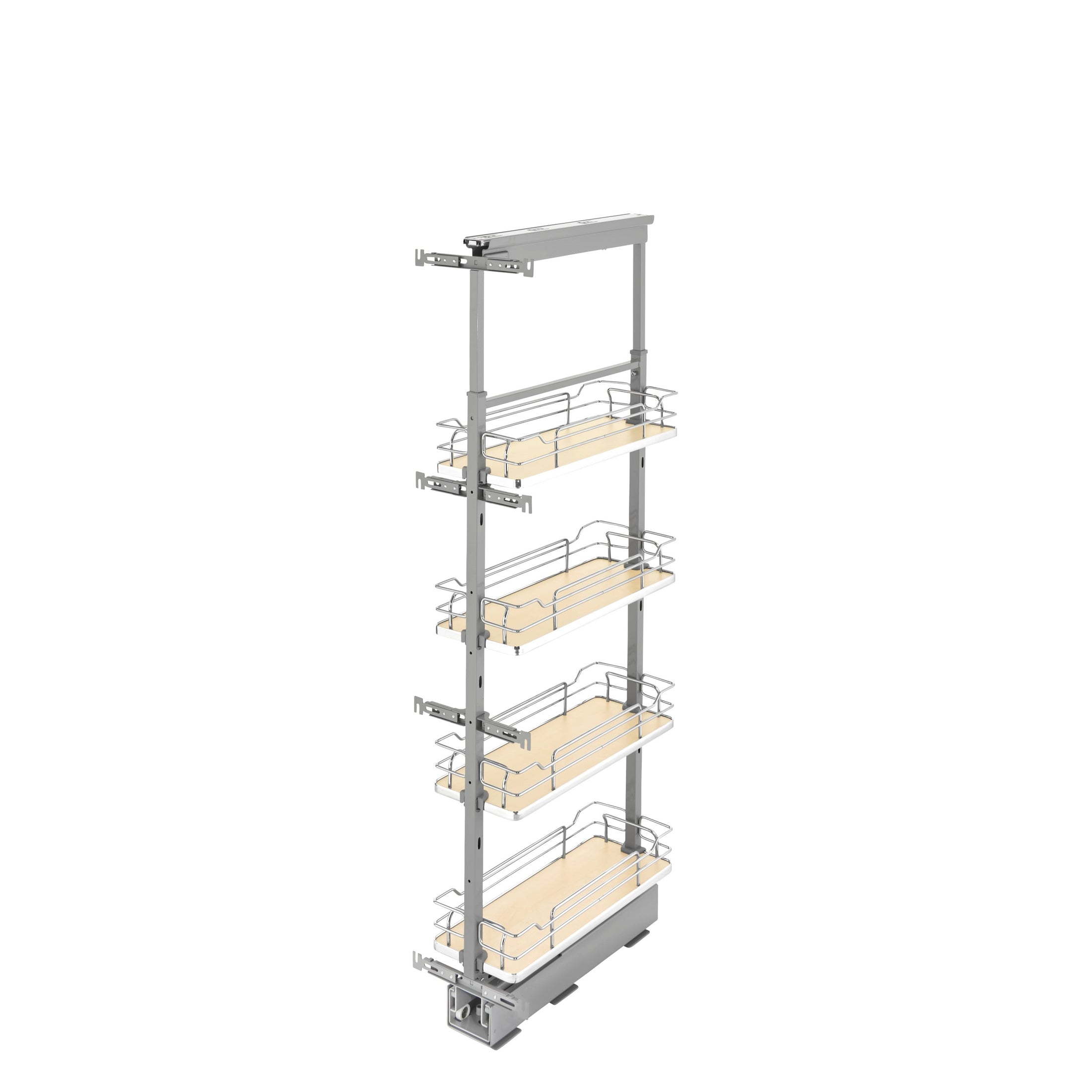 Natural Maple Solid Bottom (4) Shelf Pullout w/ Soft-Close for 12" Face Frame Pantry w/ Height of 50-3/4" to 58-9/32"