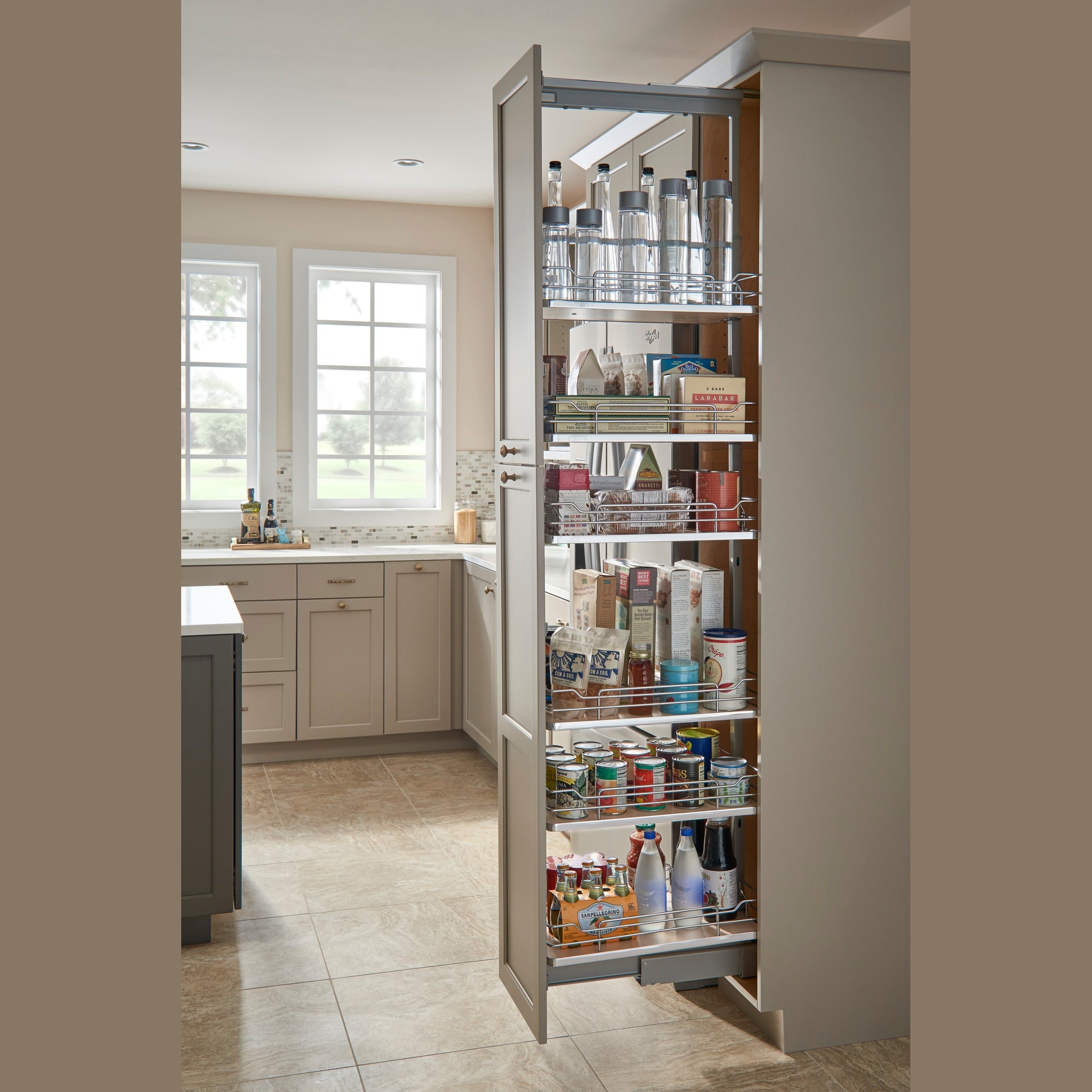 Gray Solid Bottom (6) Shelf Pullout w/ Soft-Close for 12" Face Frame Pantry w/ Height Opening of 73-5/8" to 80-3/4"