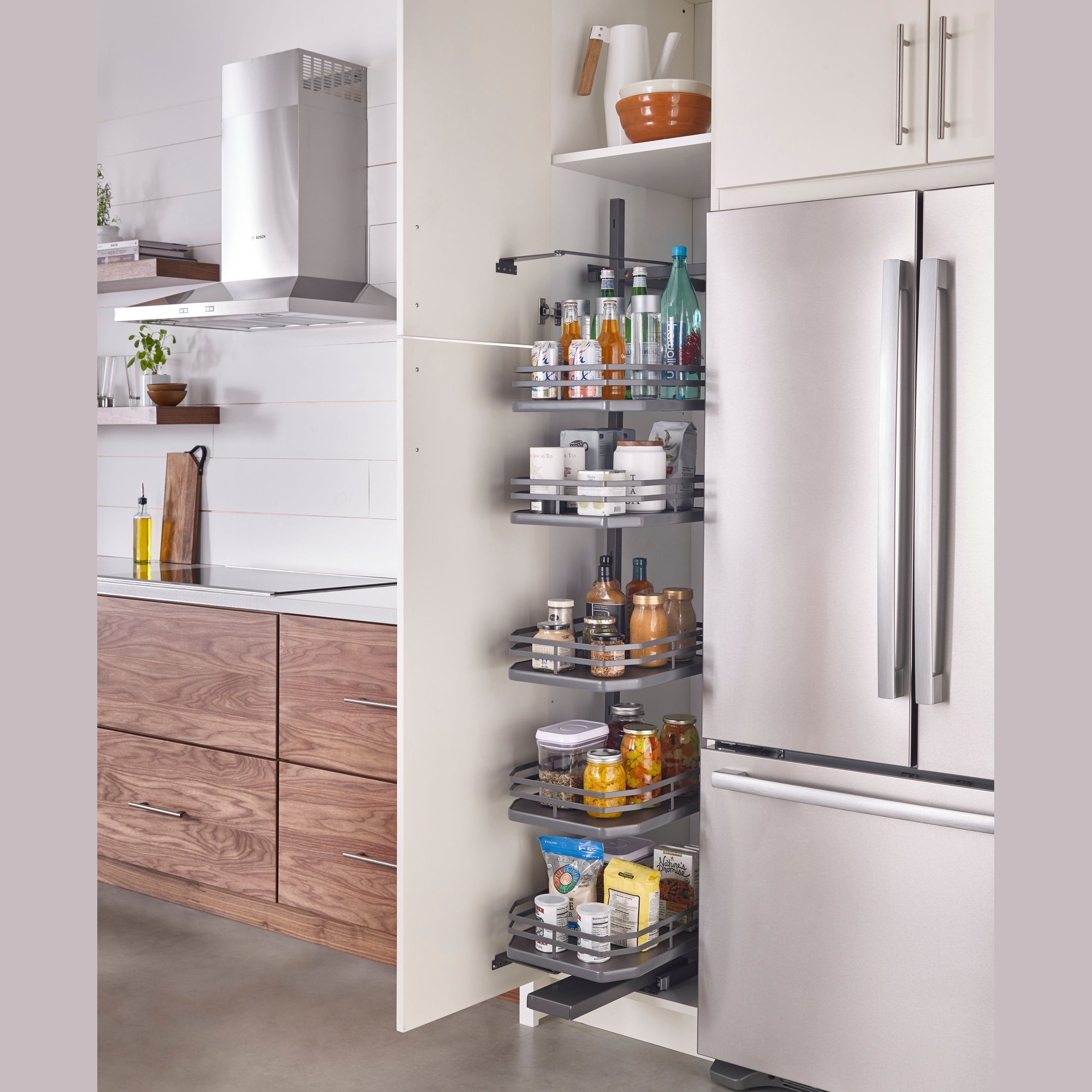 Orion Gray Solid Bottom Flat Wire Five-Tier Swing-Out Pantry for 24" Frameless Pantry Cabinets w/ 74" H Opening