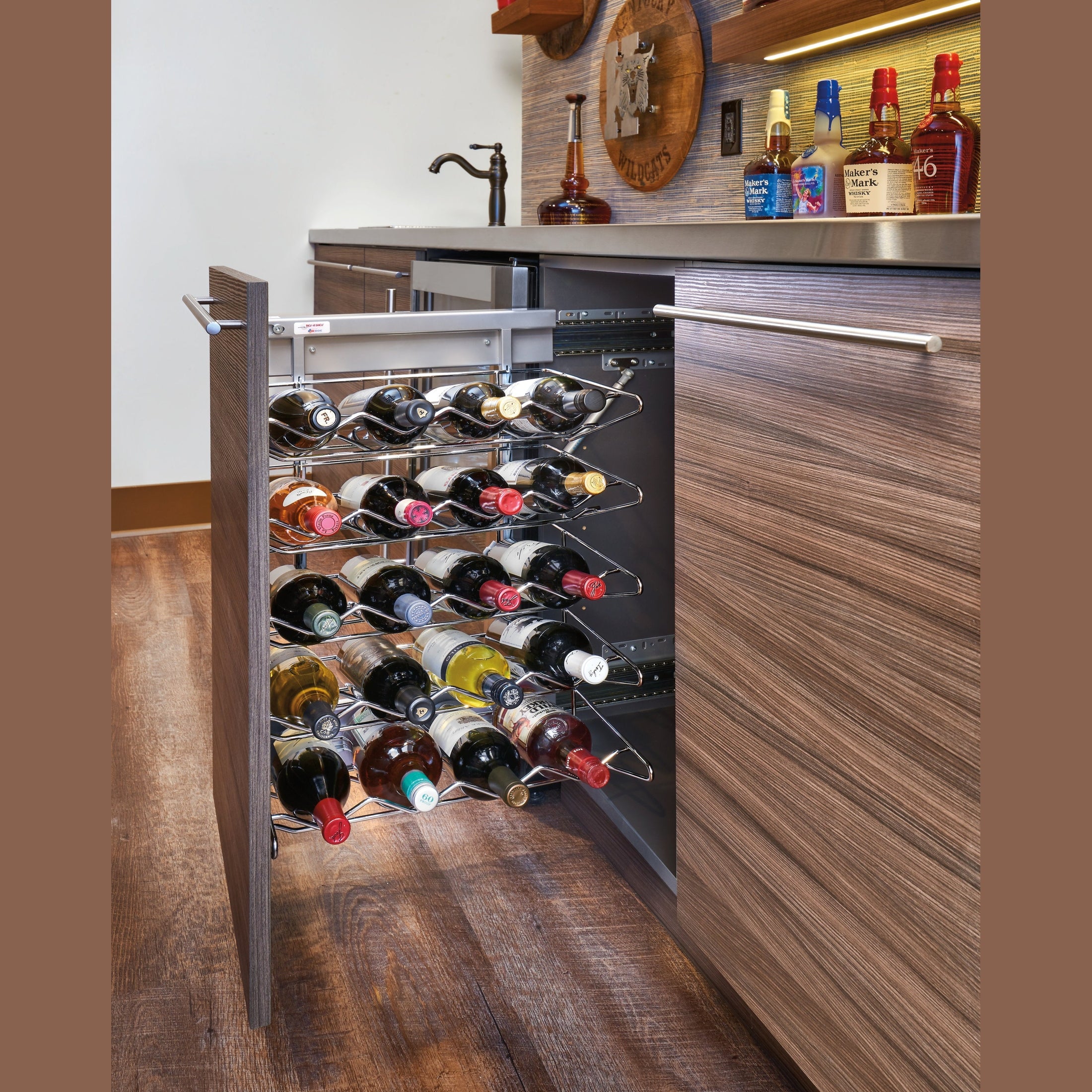 Chrome Wine Rack Pullout Organizer for 18" Base Cabinets