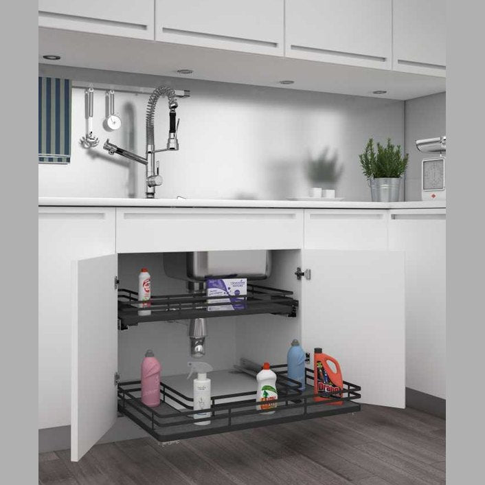 Orion Gray Solid Bottom U-Shaped Vanity Pullout w/ BLUMOTION Soft-Close for 33" Sink Base
