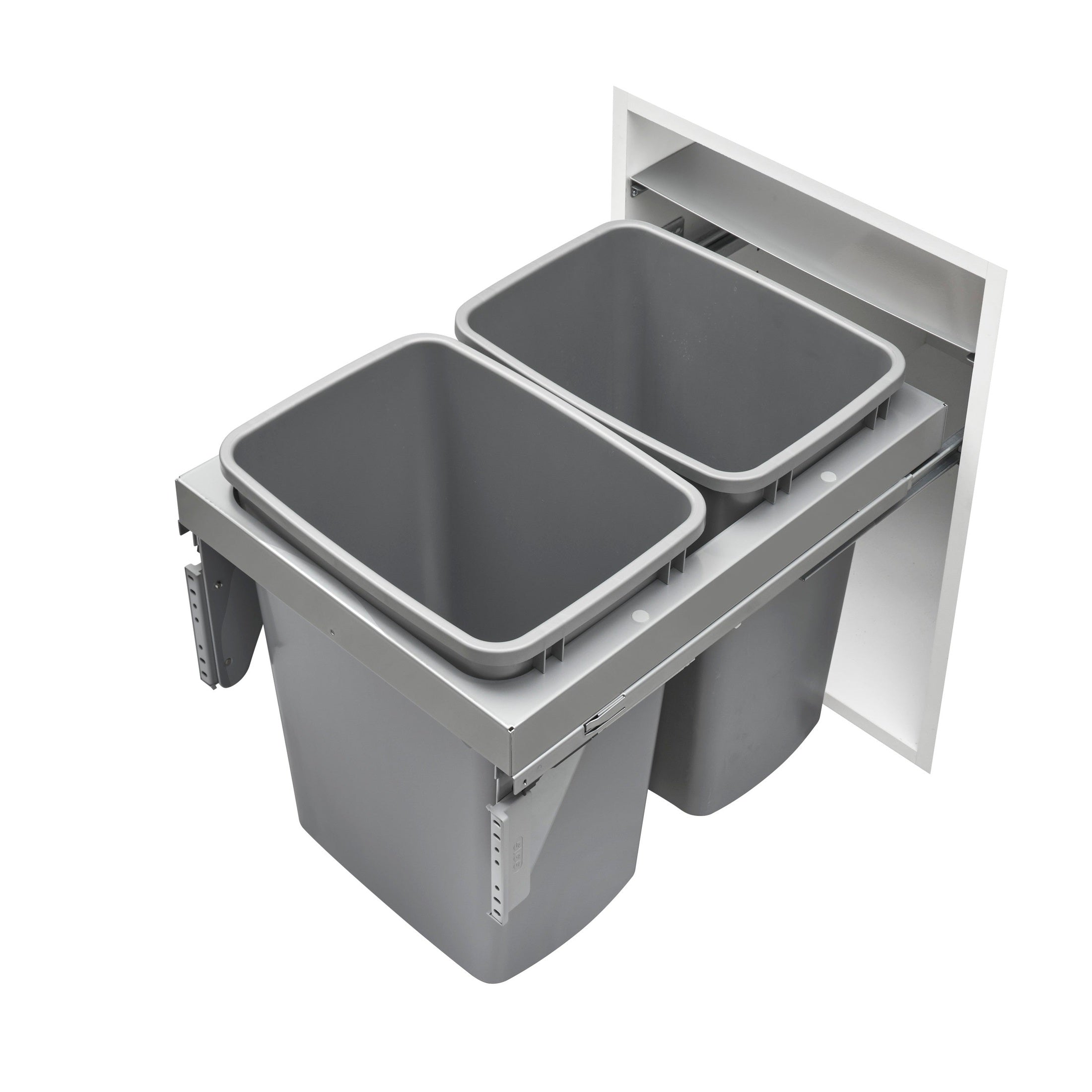 Steel Top Mount Waste and Recycle Center Pullout w/ Double Metallic Silver 35 qt. Containers and Soft-Close for 18" Full-Access Base