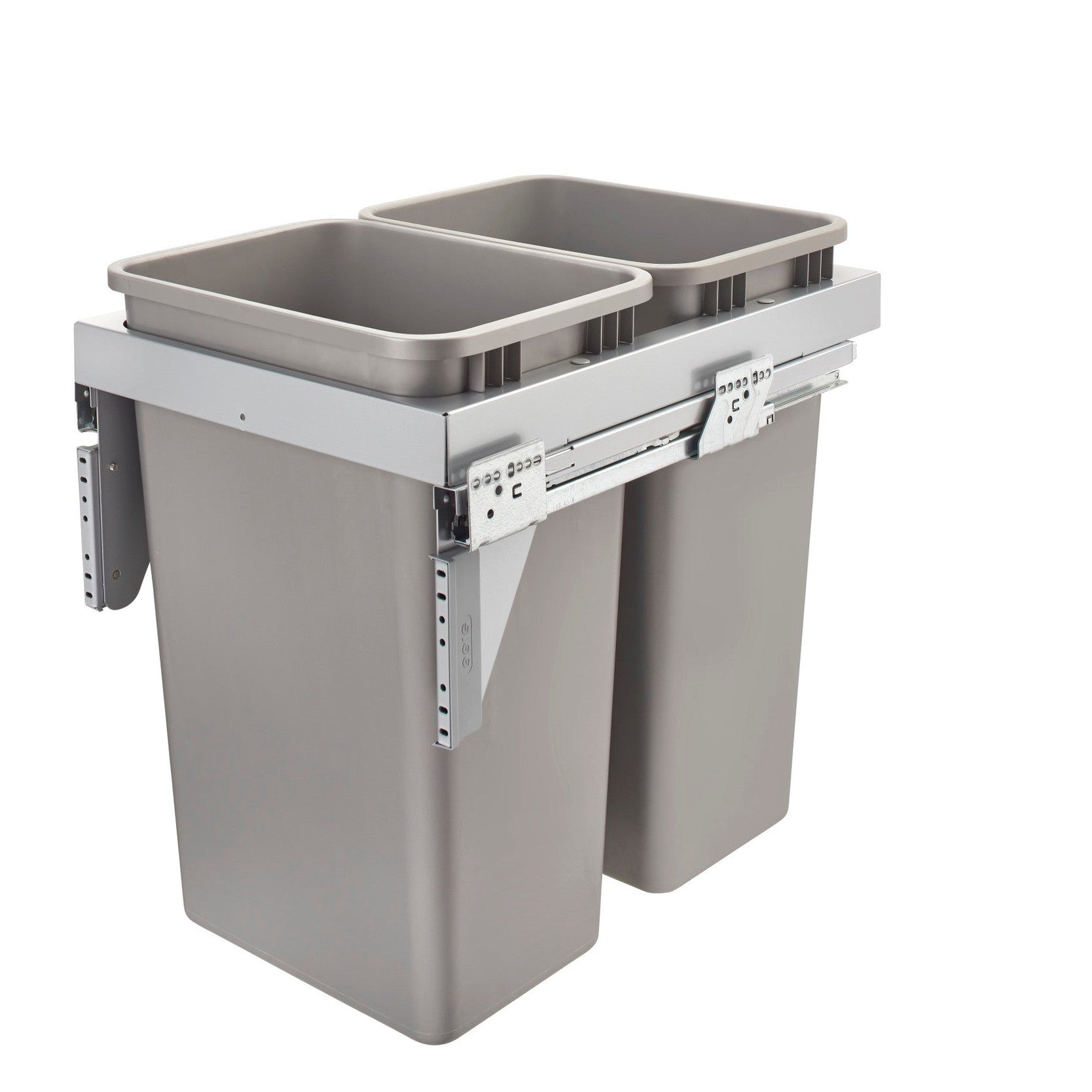 Steel Top Mount Waste and Recycle Center Pullout w/ Double Metallic Silver 50 qt. Containers and Soft-Close for 18" Full-Access Full-Height Base