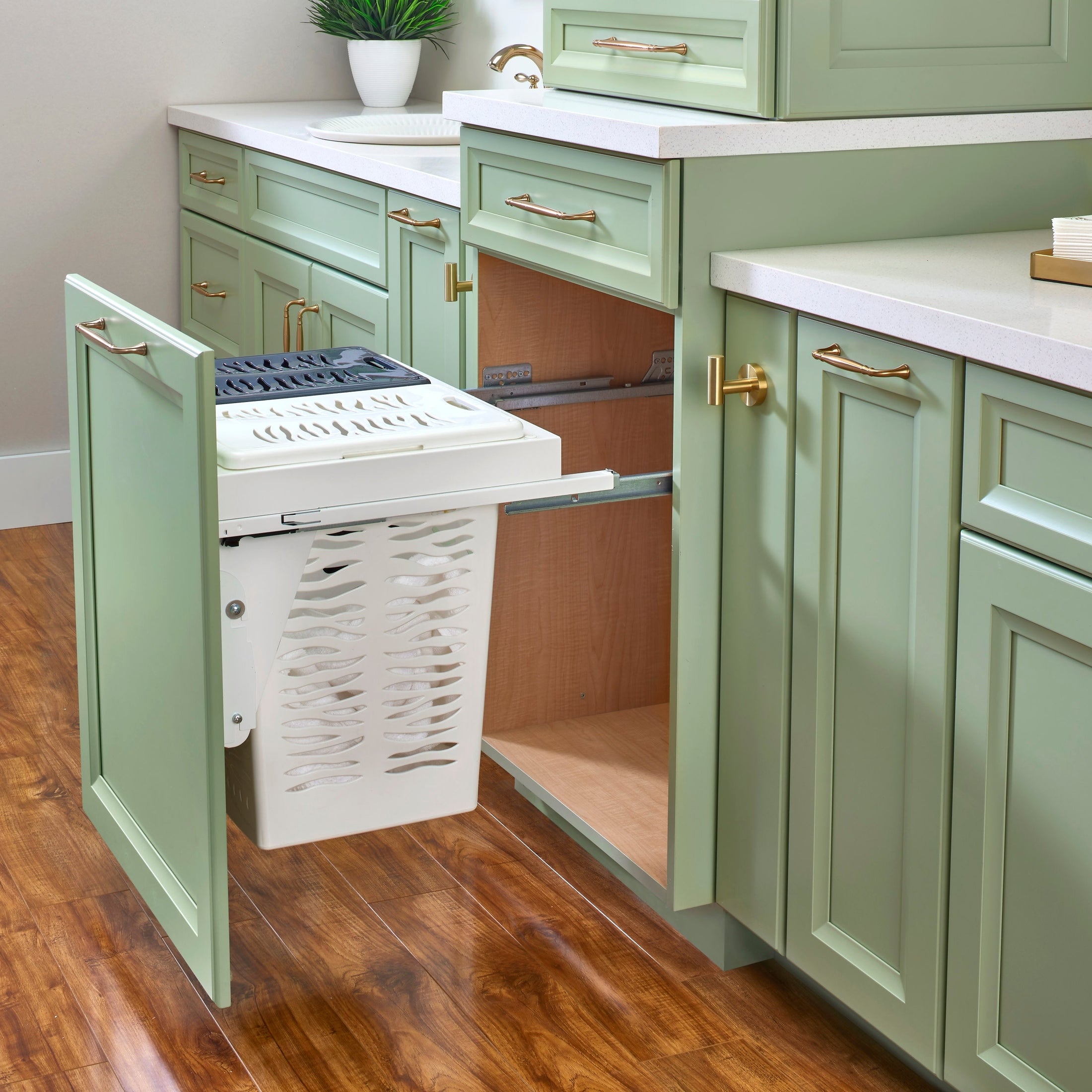 Steel Top Mount Hamper Pullout w/ Double .85 BU Hampers and Soft-Close for 24" Full-Access Full-Height Vanity Base