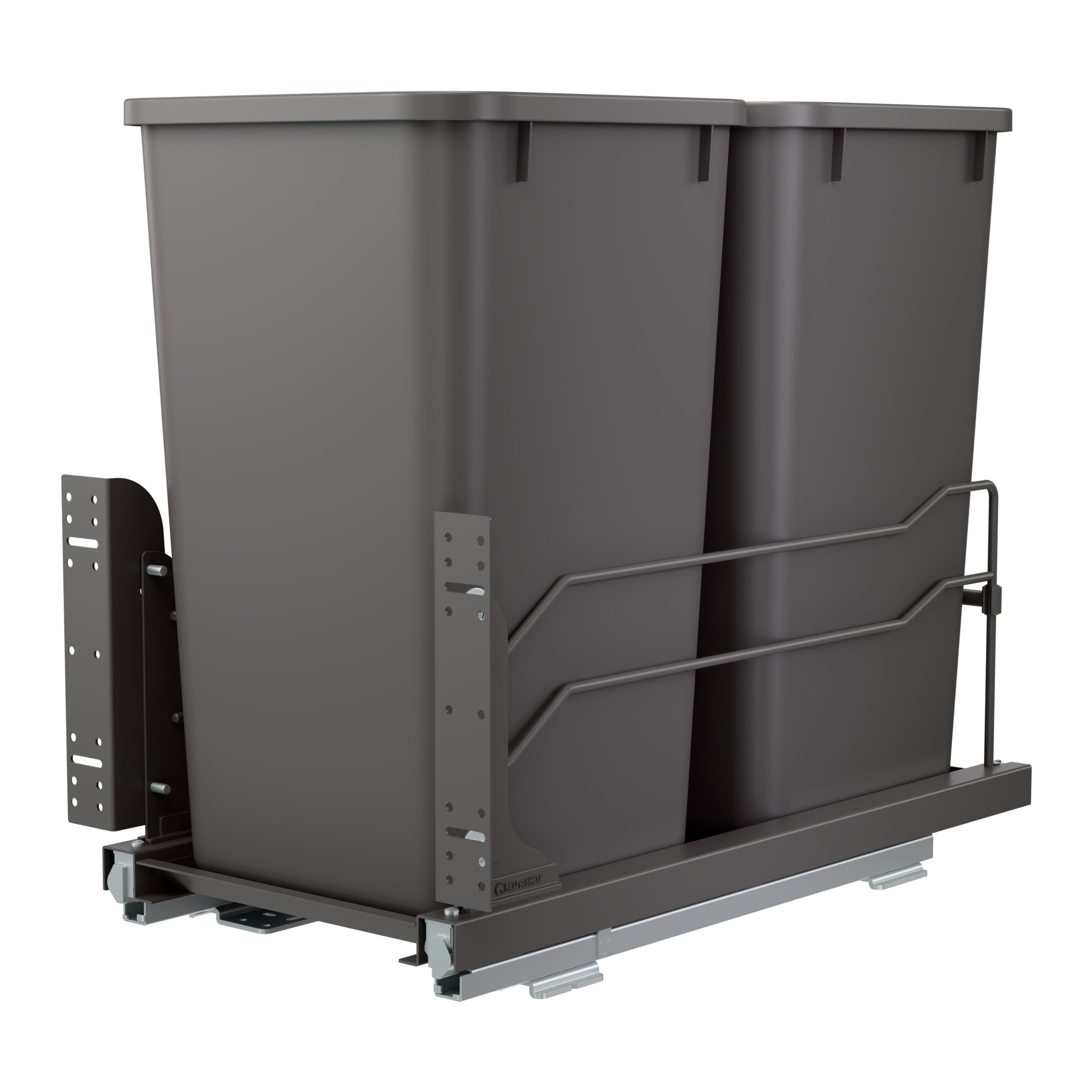 Double Orion Gray 27 Qt. Steel Bottom Mount Pullout Waste Container w/ Soft-Close for 15" Base Cabinets