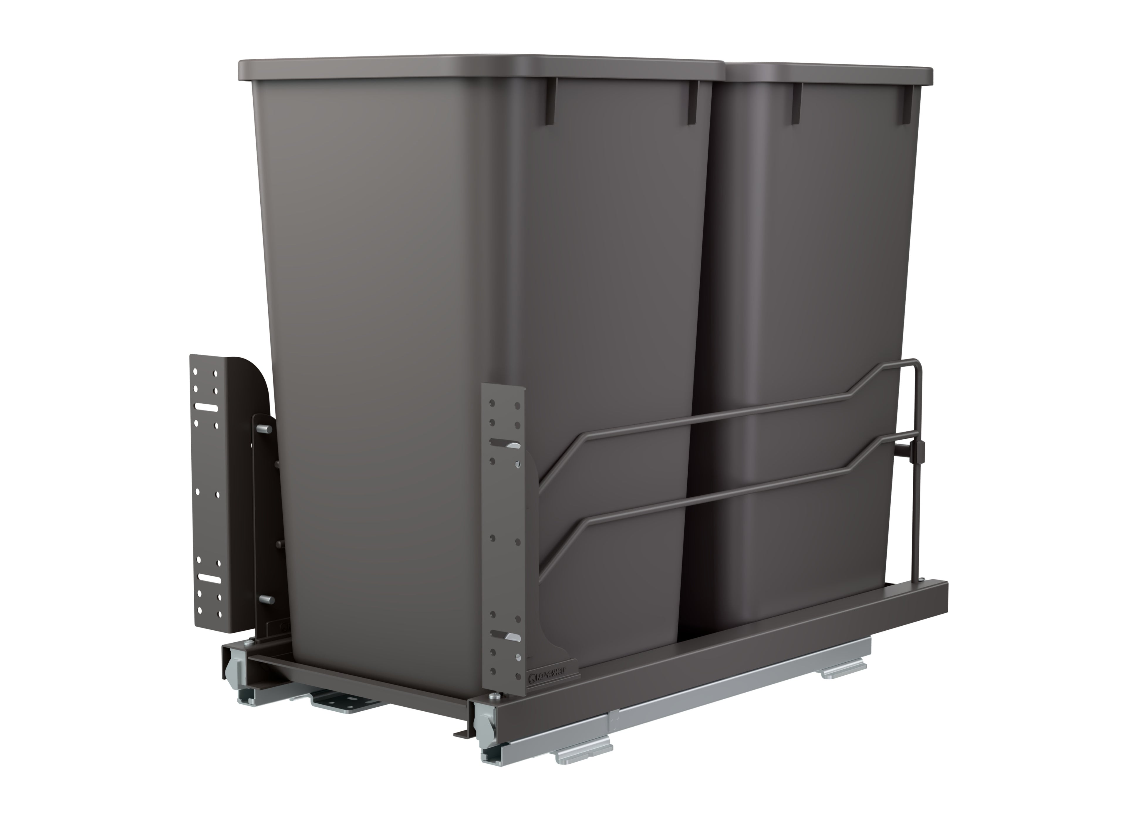 Double Orion Gray 27 Qt. Steel Bottom Mount Pullout Waste Container w/ Soft-Close for 15" Base Cabinets