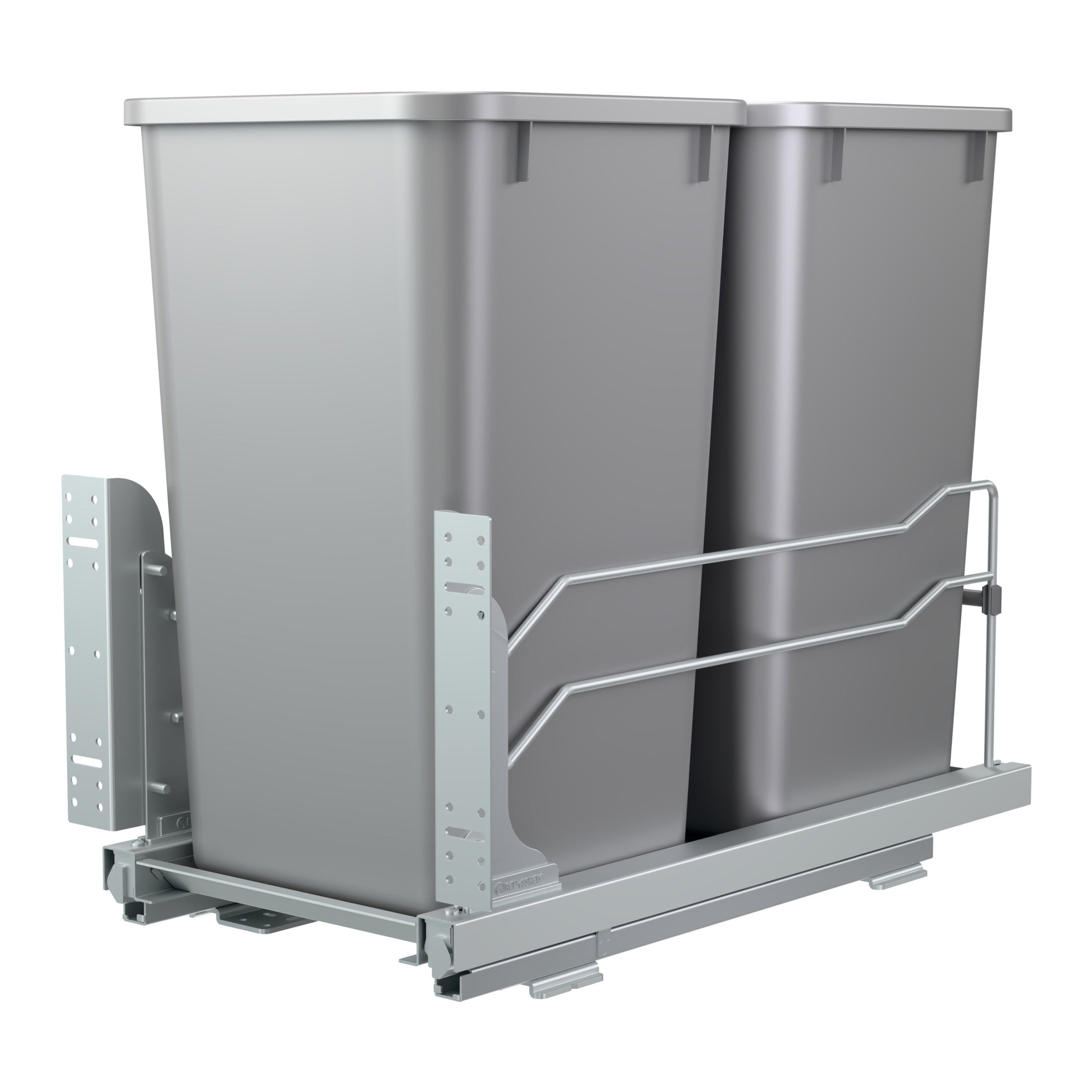 Double Silver 27 Qt. Steel Bottom Mount Pullout Waste Container w/ Soft-Close for 15" Base Cabinets
