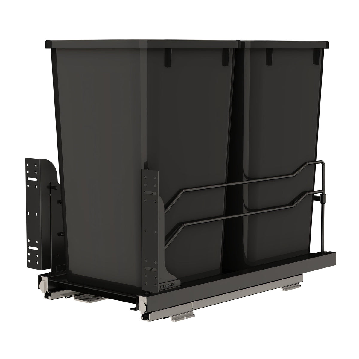 Double Silver 27 Qt. Steel Bottom Mount Pullout Waste Container w/ Soft-Close for 15" Base Cabinets