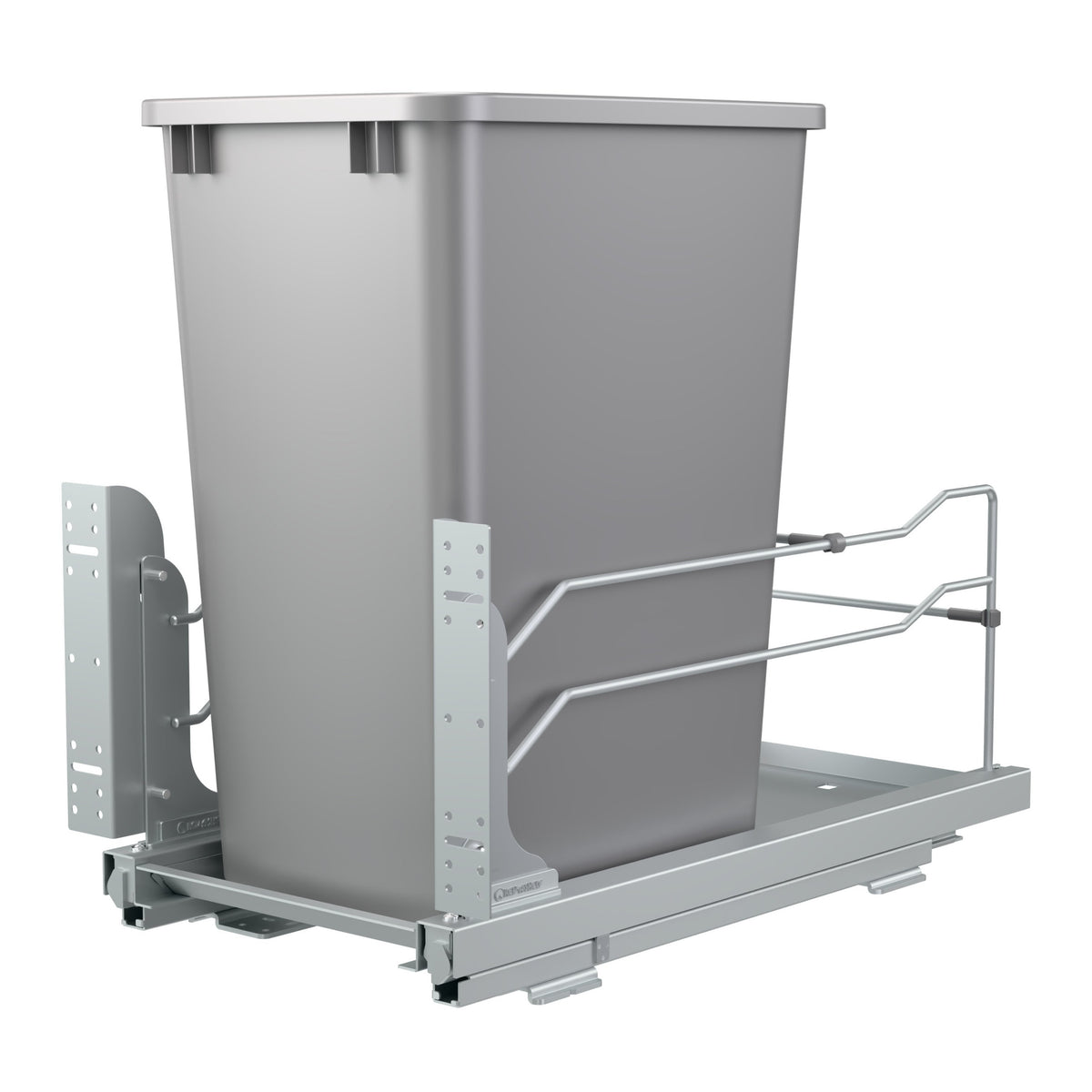 Single Silver 35 Qt. Steel Bottom Mount Pullout Waste Container w/ Soft-Close for 15" Base Cabinets