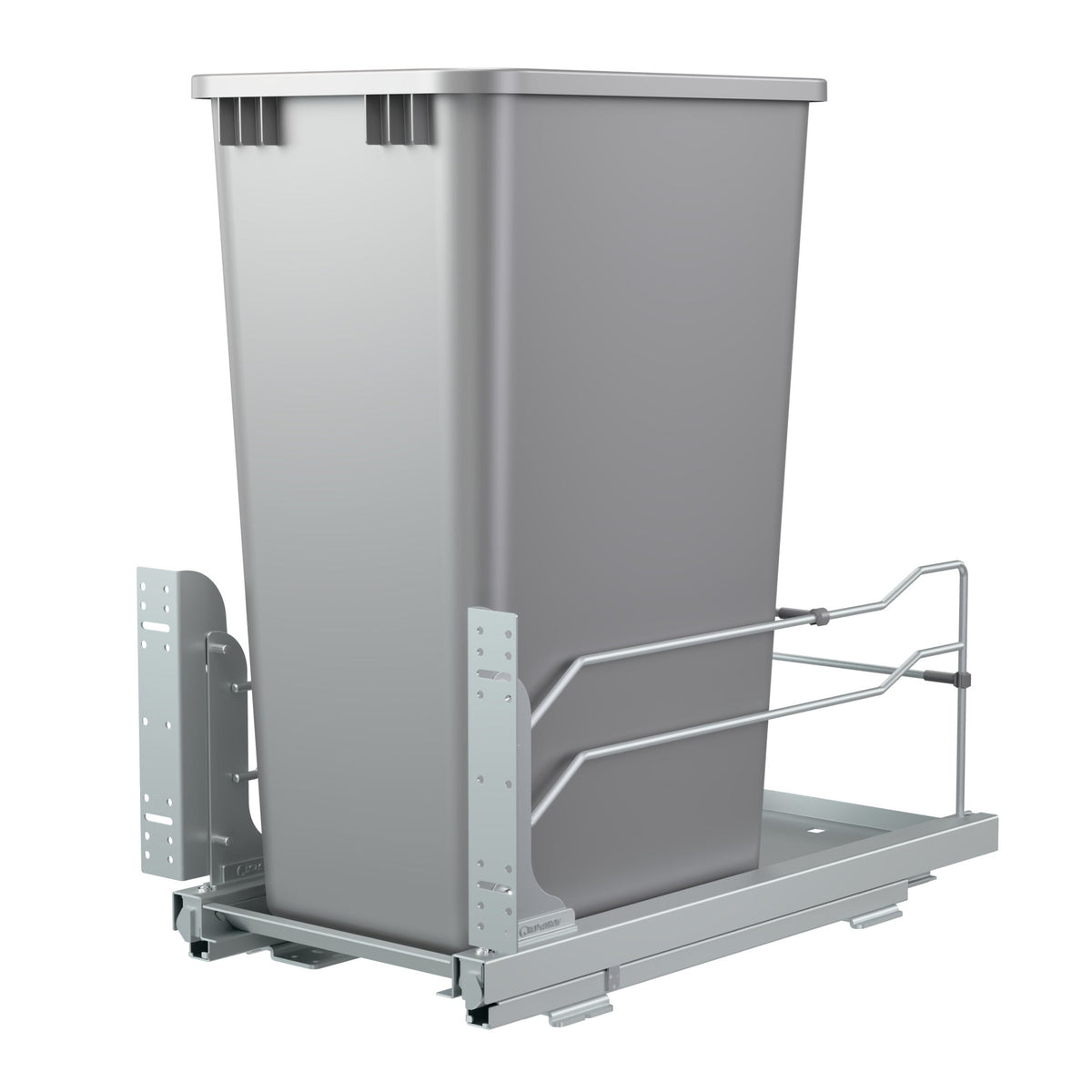 Single Silver 50 Qt. Steel Bottom Mount Pullout Waste Container w/ Soft-Close for 15" Full-Height Base Cabinets