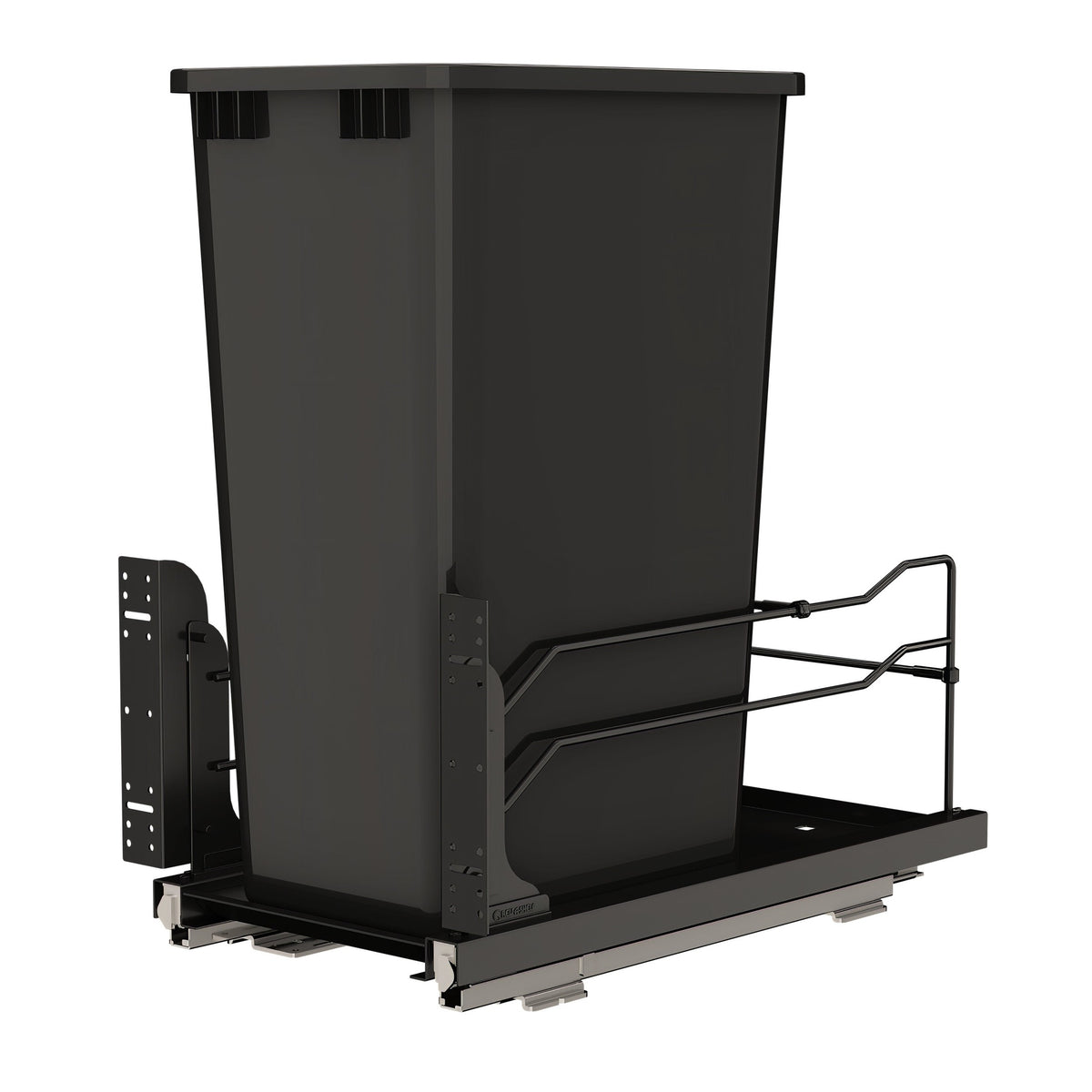 Single Black 50 Qt. Steel Bottom Mount Pullout Waste Container w/ Soft-Close for 15" Full-Height Base Cabinets