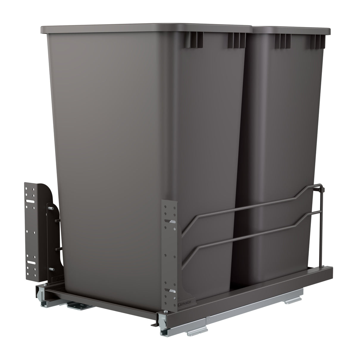 Double Orion Gray 50 Qt. Steel Bottom Mount Pullout Waste Container w/ Soft-Close for 18" Full-Height Base Cabinets