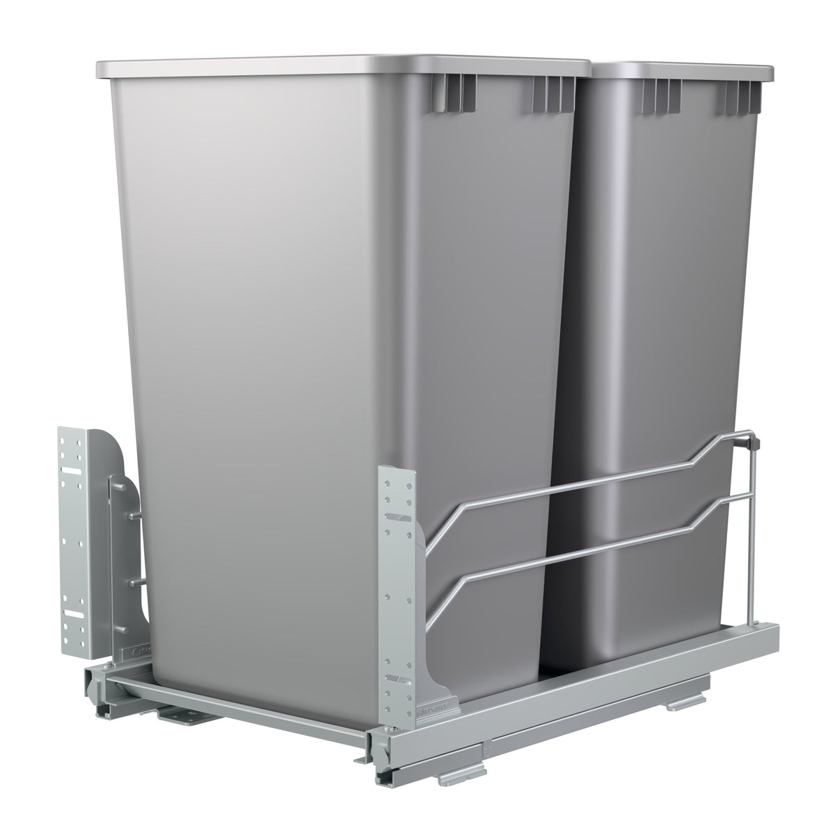 Double Silver 50 Qt. Steel Bottom Mount Pullout Waste Container w/ Soft-Close for 18" Full-Height Base Cabinets