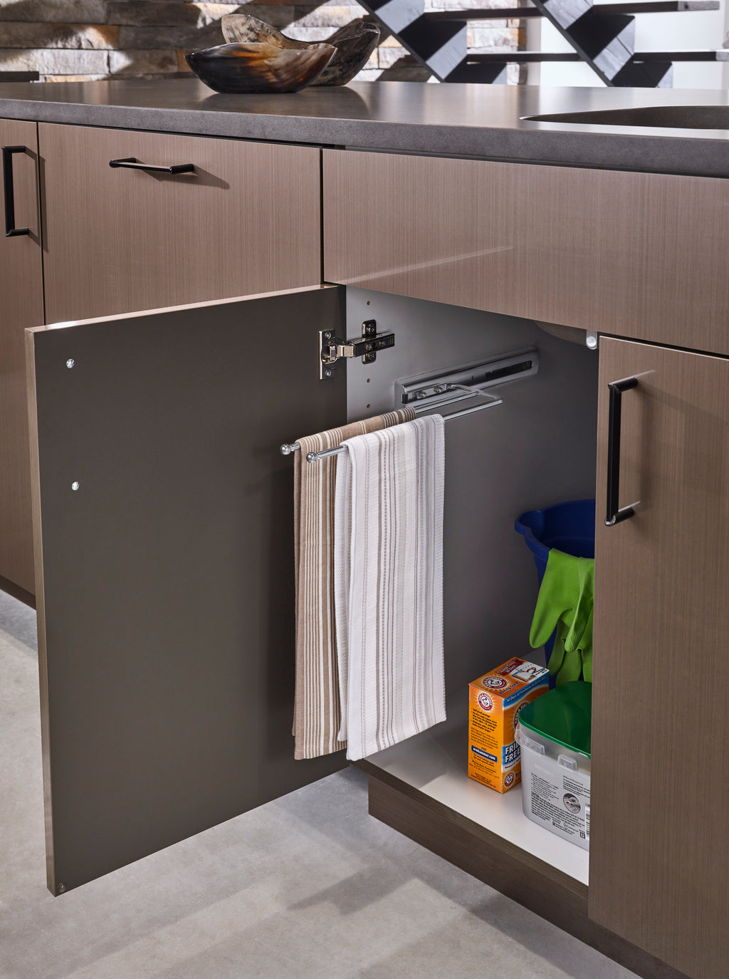 Chrome Undersink 2-Prong Pullout Dish Towel Bar
