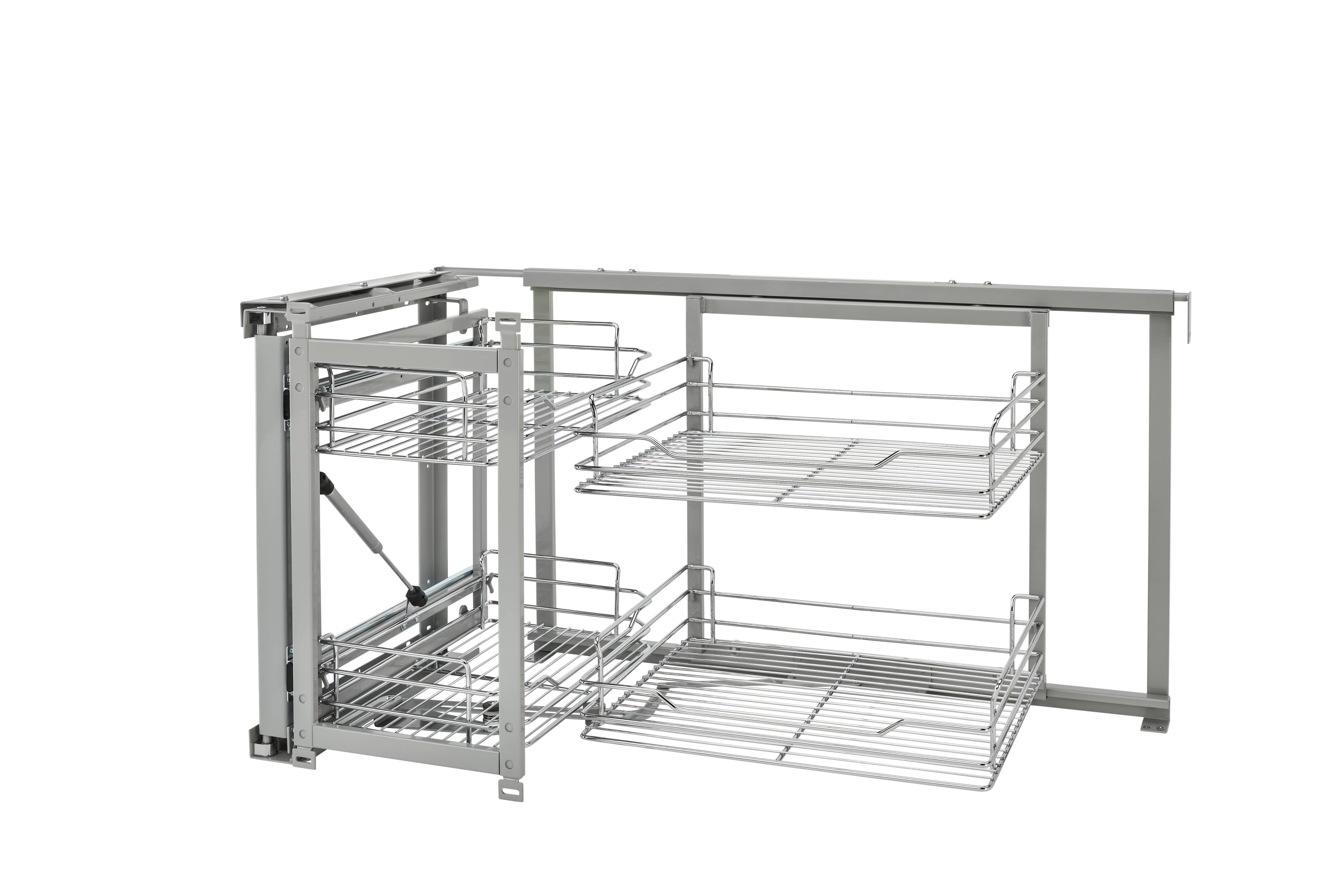 Chrome Two-Tier Wire Bottom Door-Mount Optimizer for 15" Blind Corner Cabinet Openings