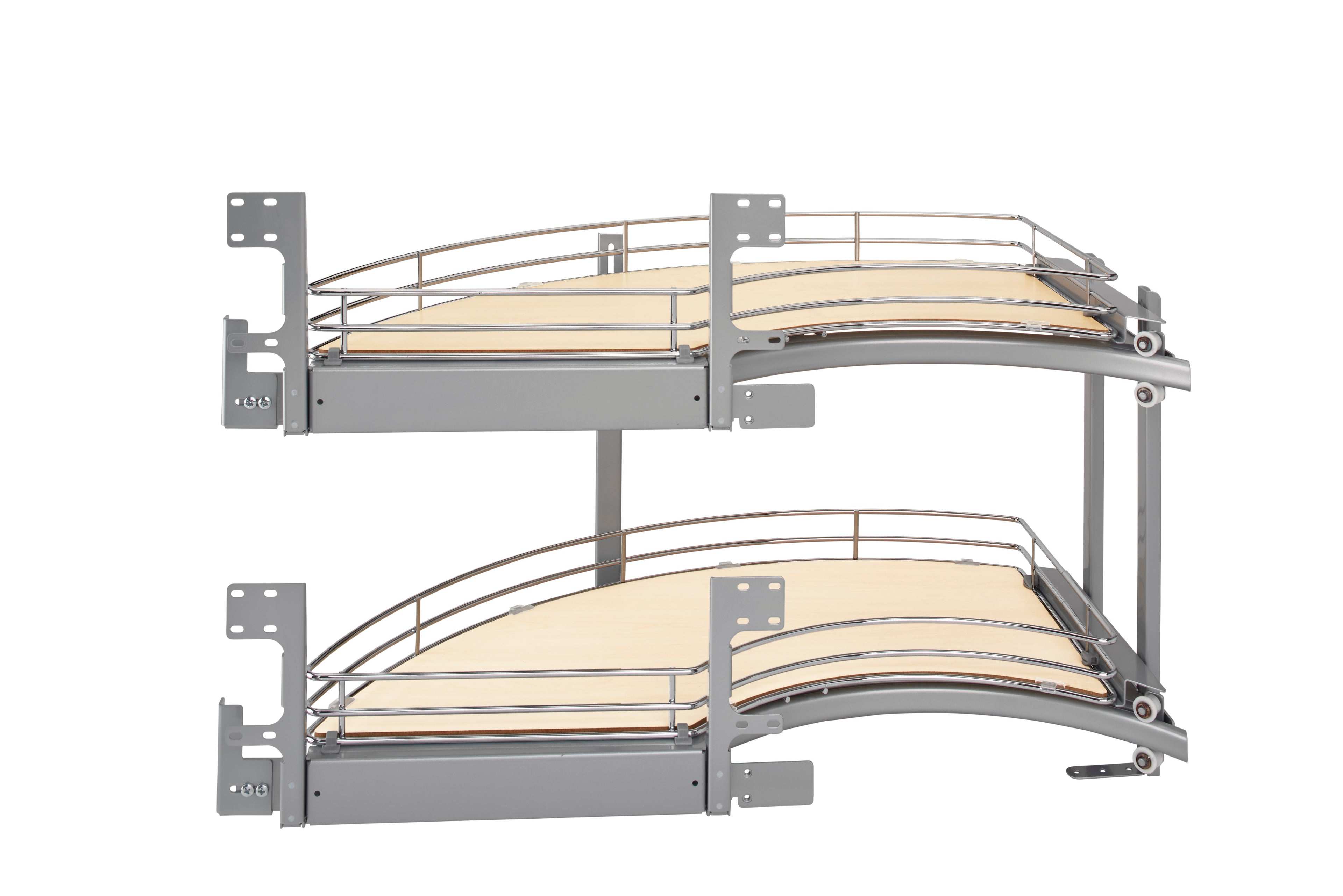 Maple Solid Bottom Chrome Wire Two-Tier "Curve" Optimizer for 18" Left Opening/Blind Right Corner Cabinets