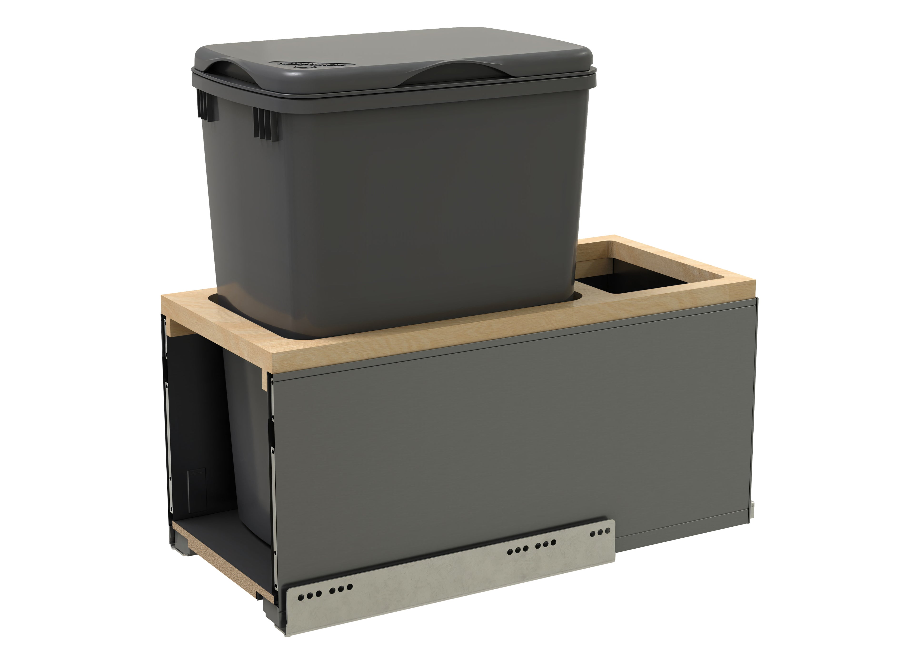 LEGRABOX Single 32 Qt. Orion Gray/Maple Pullout Waste Container w/ BLUM Soft-Close for 12" Frameless Base Cabinets