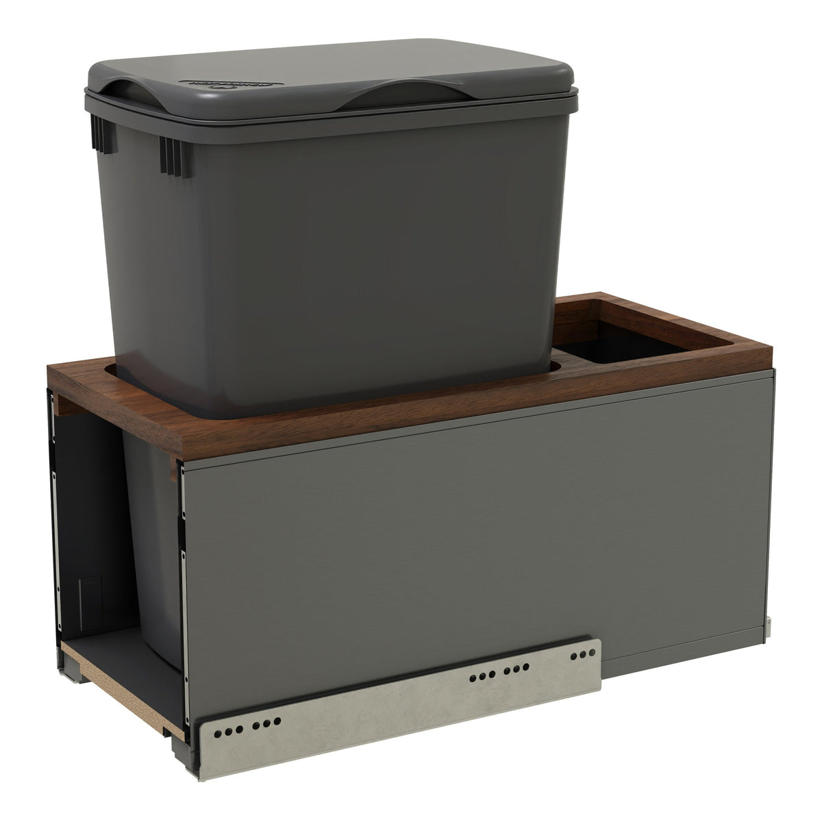 LEGRABOX Single 32 Qt. Orion Gray/Walnut Pullout Waste Container w/ BLUM Soft-Close for 12" Frameless Base Cabinets