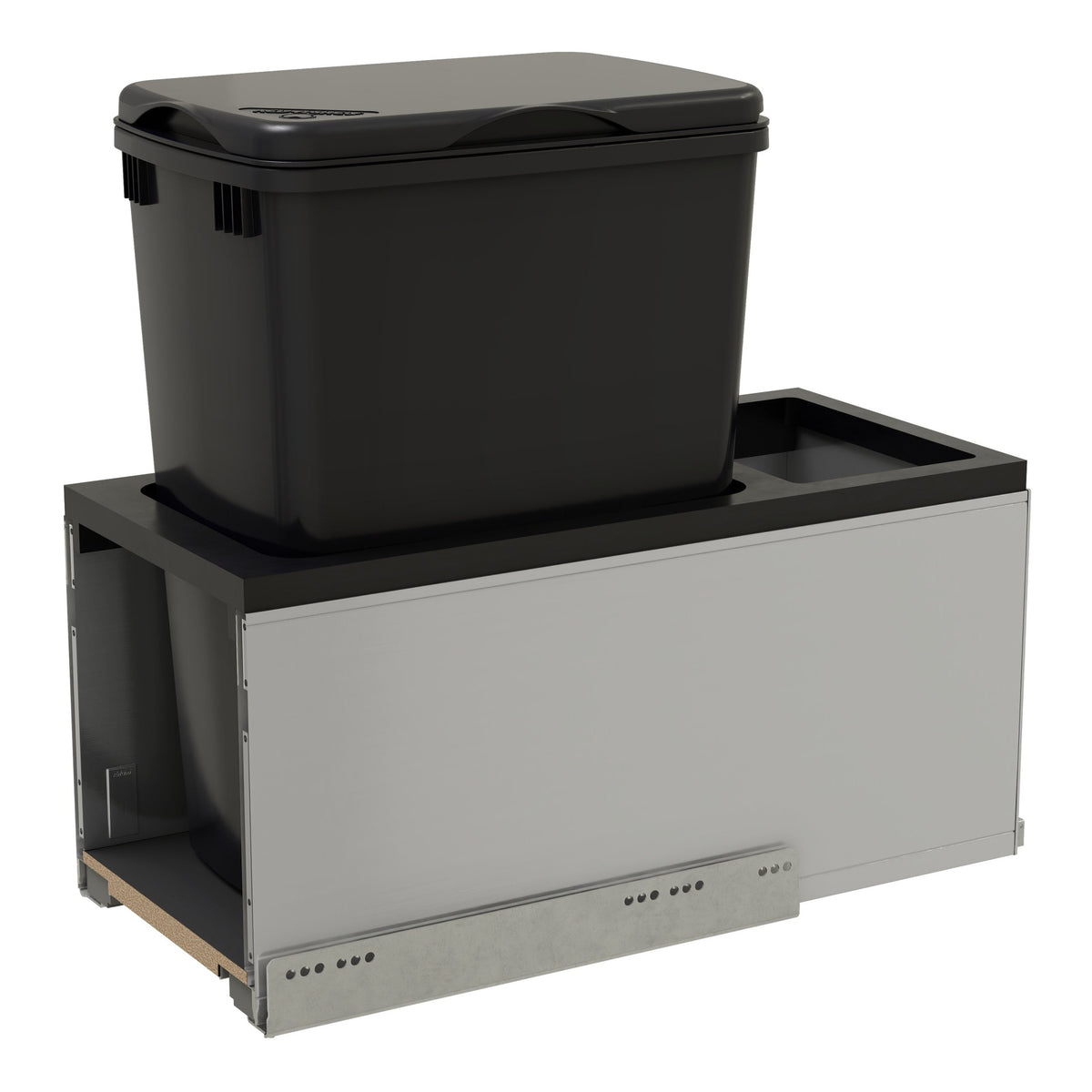 LEGRABOX Single 32 Qt. Stainless-Steel/Black Pullout Waste Container w/ BLUM Soft-Close for 12" Frameless Base Cabinets